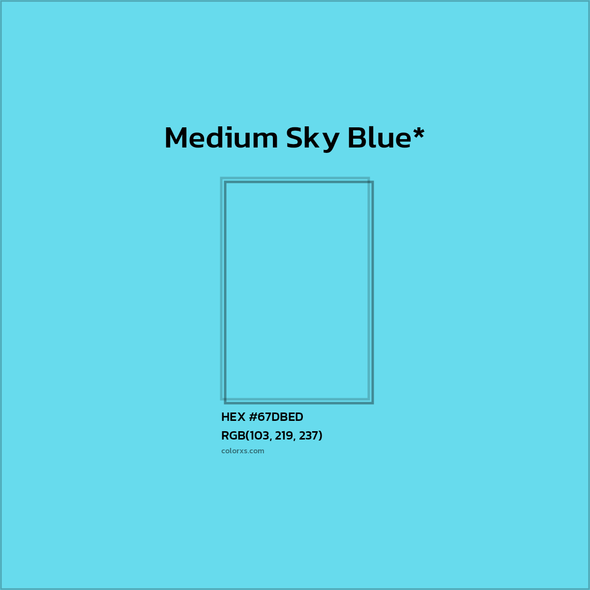 #67DBED hex color. RGB, RYB, CMYK, HSL, HSV codes and color conversions. Matching color names, palettes, paints.