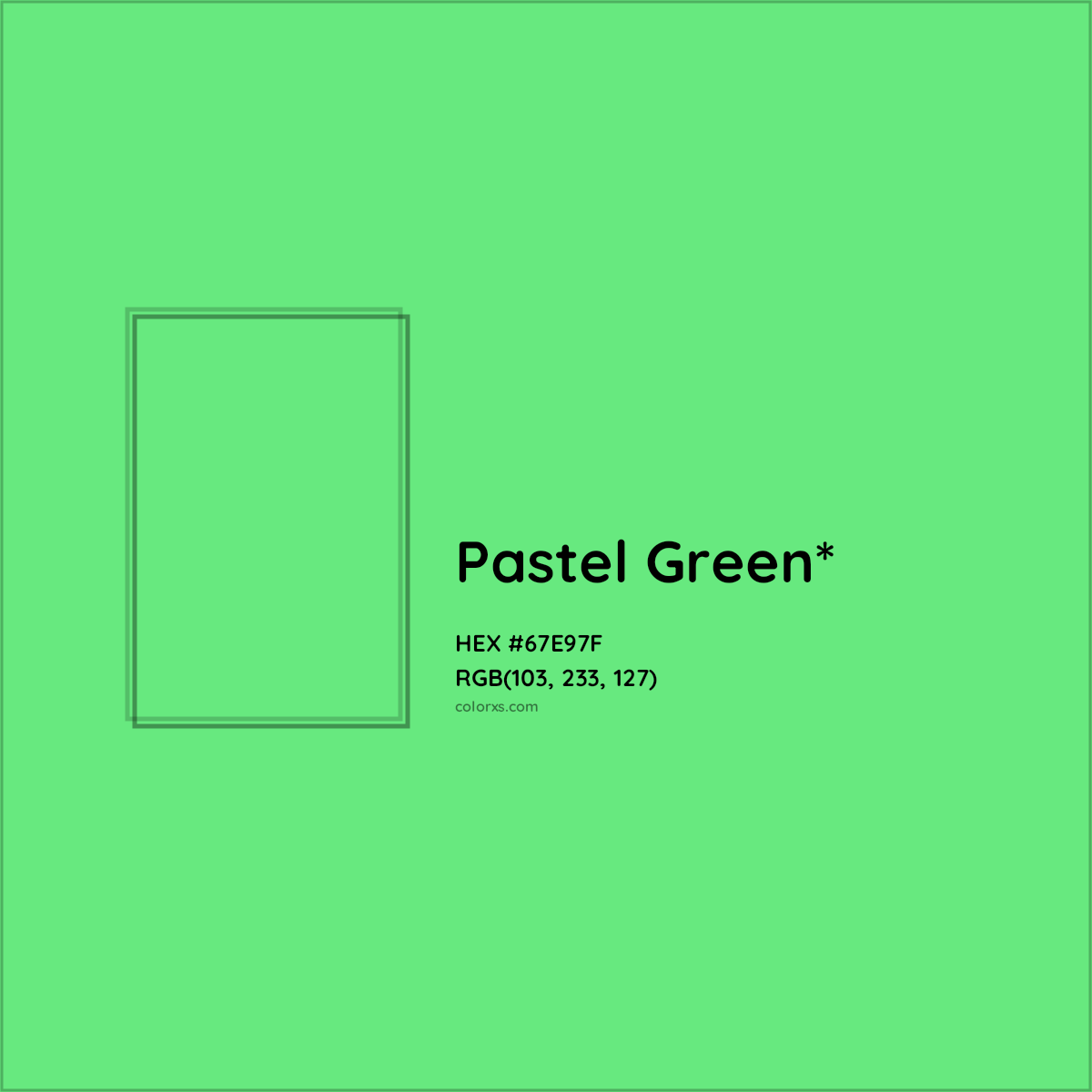 #67E97F hex color. RGB, RYB, CMYK, HSL, HSV codes and color conversions. Matching color names, palettes, paints.
