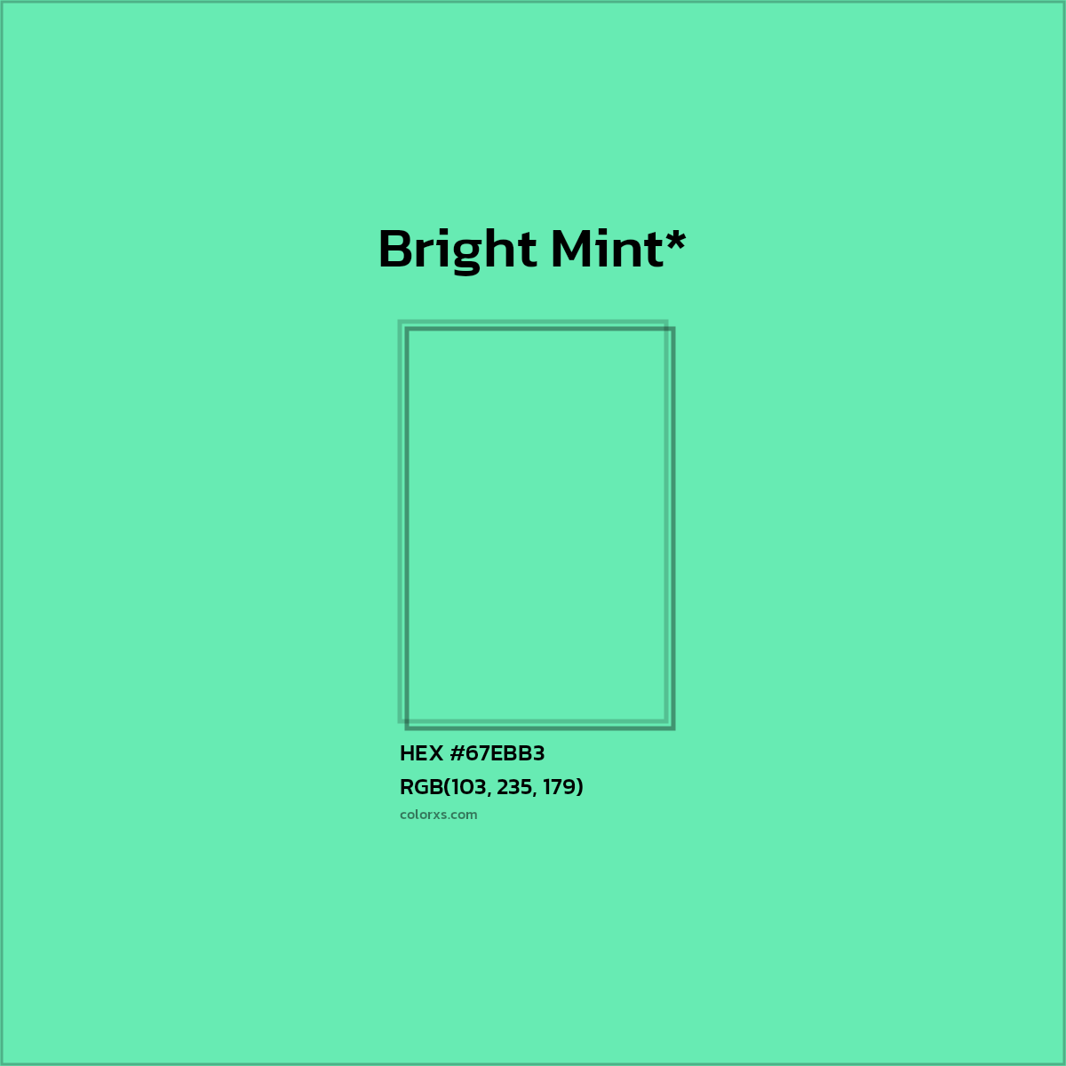 #67EBB3 hex color. RGB, RYB, CMYK, HSL, HSV codes and color conversions. Matching color names, palettes, paints.