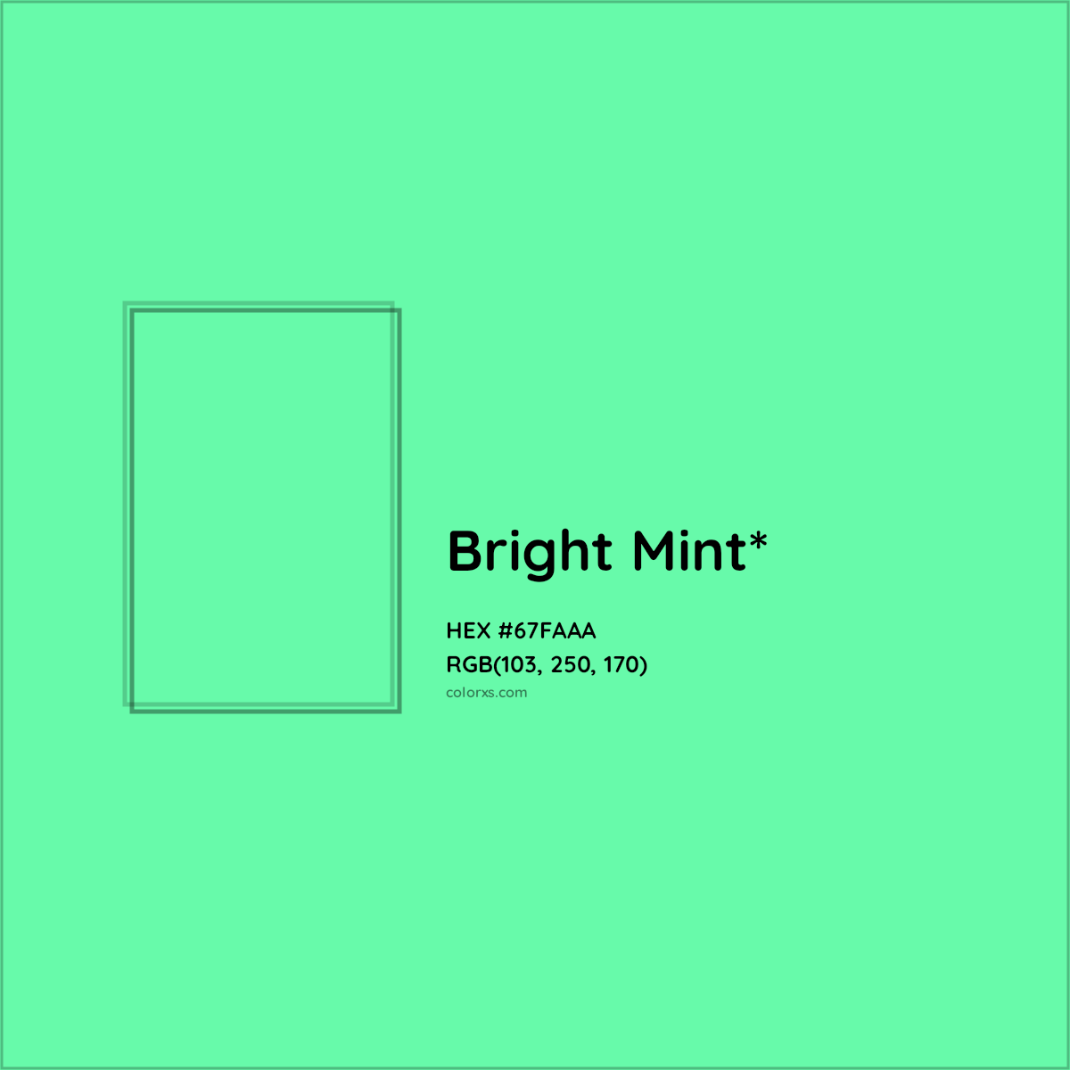 #67FAAA hex color. RGB, RYB, CMYK, HSL, HSV codes and color conversions. Matching color names, palettes, paints.