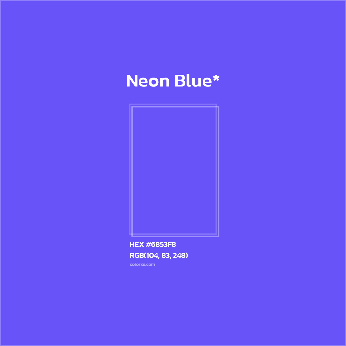 #6853F8 hex color. RGB, RYB, CMYK, HSL, HSV codes and color conversions. Matching color names, palettes, paints.
