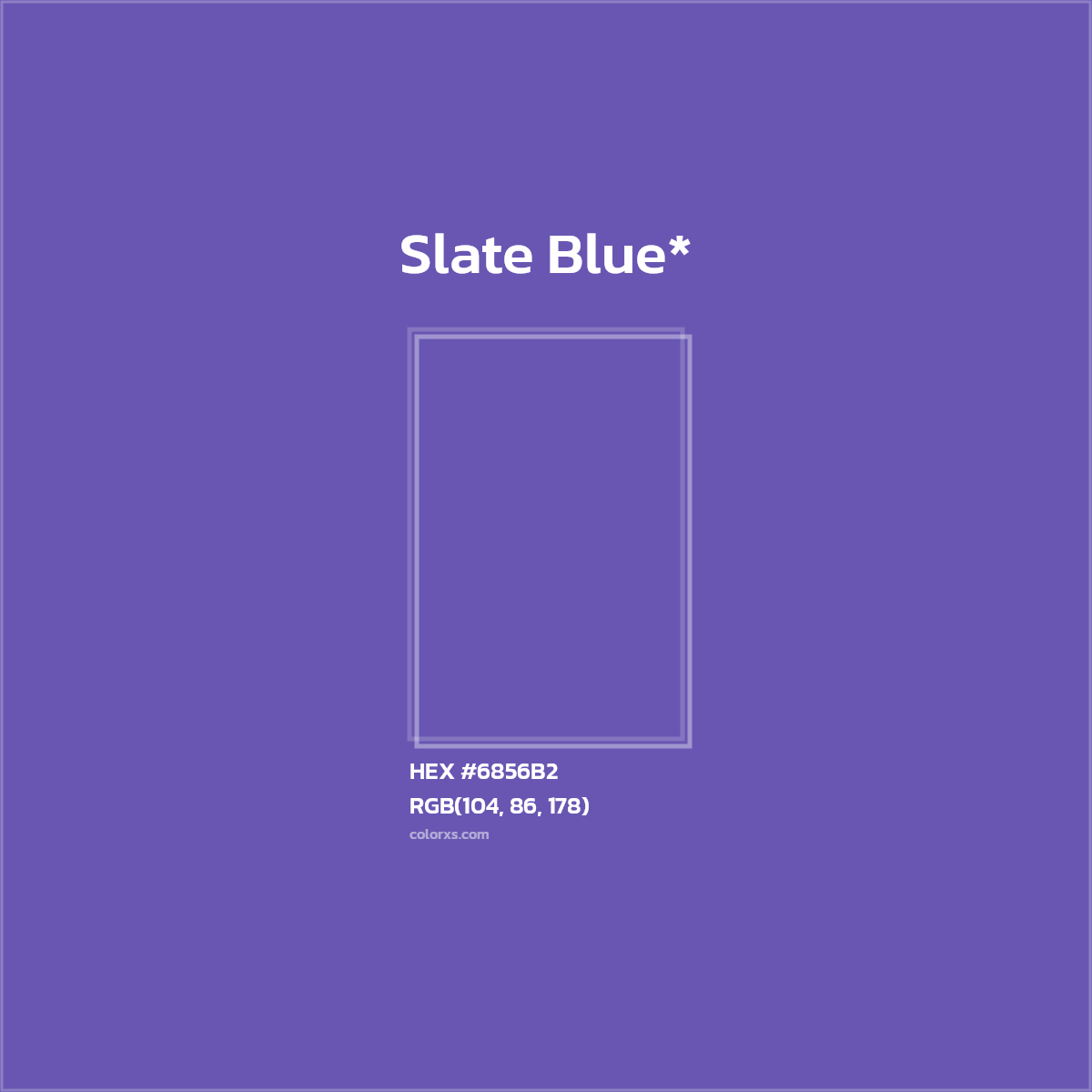 #6856B2 hex color. RGB, RYB, CMYK, HSL, HSV codes and color conversions. Matching color names, palettes, paints.