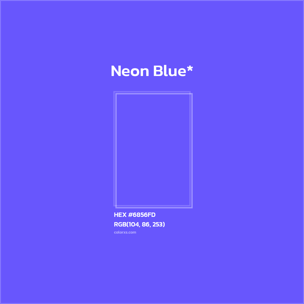 #6856FD hex color. RGB, RYB, CMYK, HSL, HSV codes and color conversions. Matching color names, palettes, paints.
