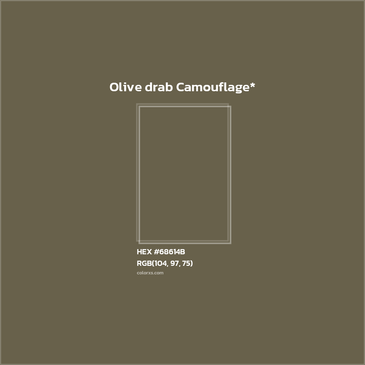 #68614B hex color. RGB, RYB, CMYK, HSL, HSV codes and color conversions. Matching color names, palettes, paints.