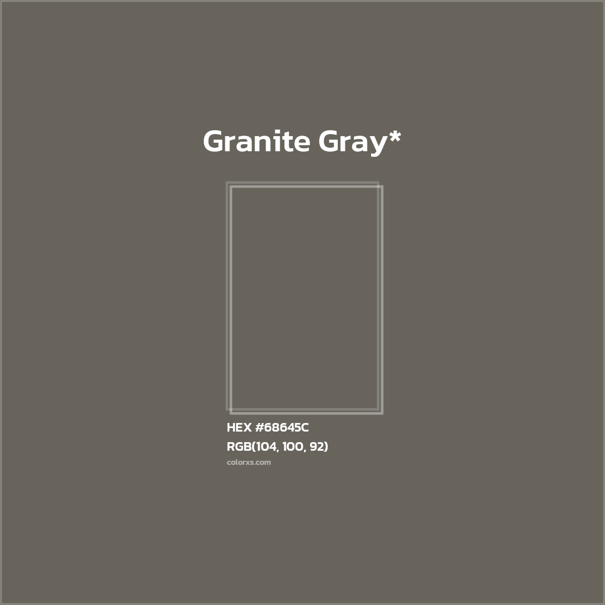 #68645C hex color. RGB, RYB, CMYK, HSL, HSV codes and color conversions. Matching color names, palettes, paints.
