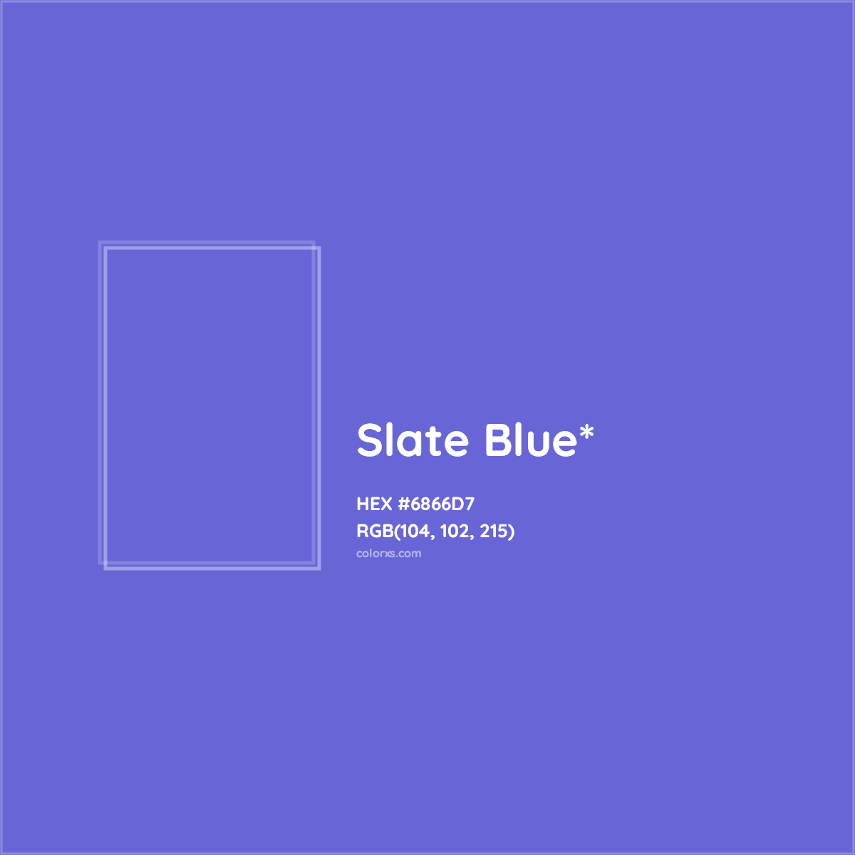 #6866D7 hex color. RGB, RYB, CMYK, HSL, HSV codes and color conversions. Matching color names, palettes, paints.