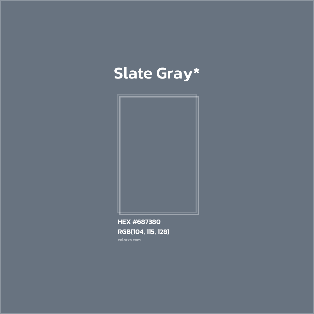 #687380 hex color. RGB, RYB, CMYK, HSL, HSV codes and color conversions. Matching color names, palettes, paints.