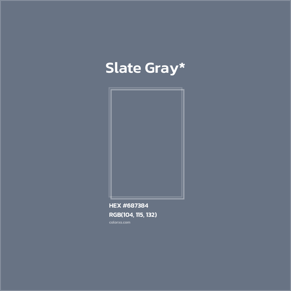#687384 hex color. RGB, RYB, CMYK, HSL, HSV codes and color conversions. Matching color names, palettes, paints.