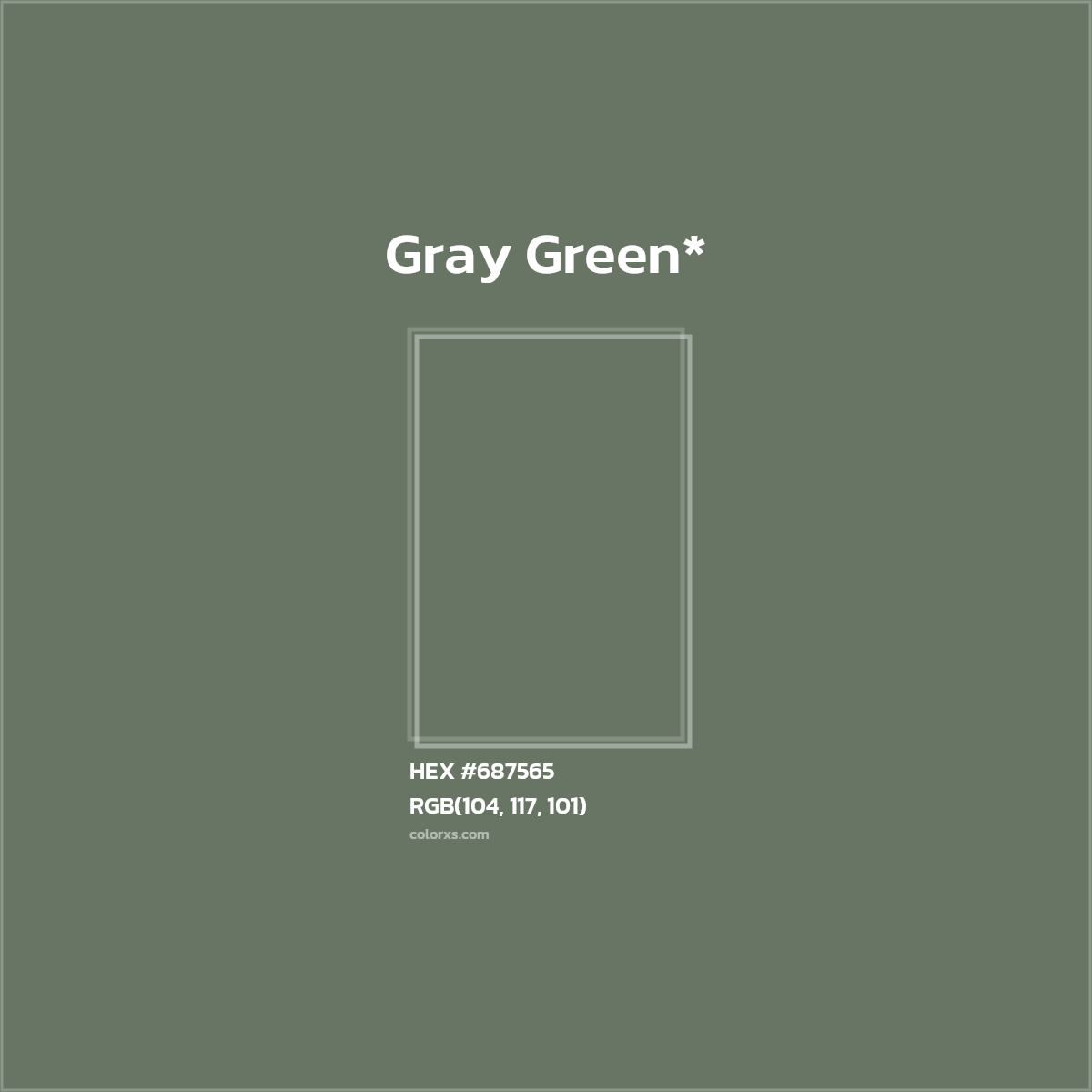 #687565 hex color. RGB, RYB, CMYK, HSL, HSV codes and color conversions. Matching color names, palettes, paints.