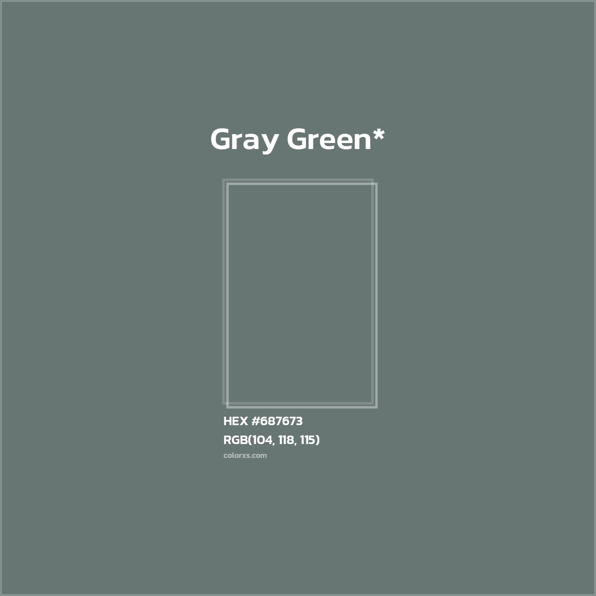 #687673 hex color. RGB, RYB, CMYK, HSL, HSV codes and color conversions. Matching color names, palettes, paints.