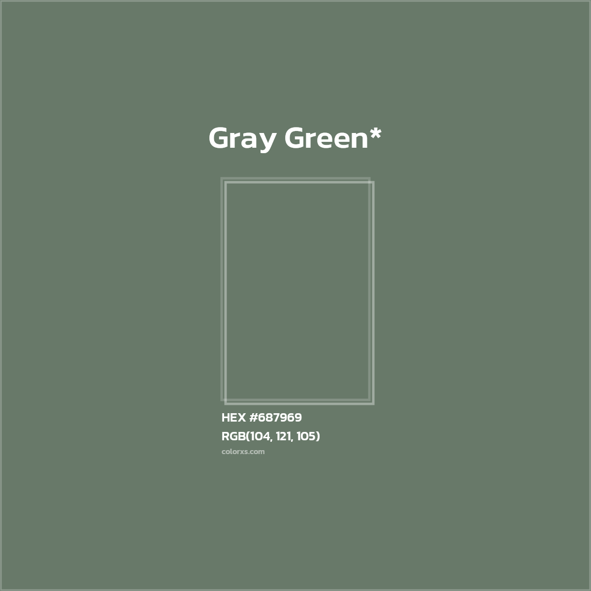 #687969 hex color. RGB, RYB, CMYK, HSL, HSV codes and color conversions. Matching color names, palettes, paints.