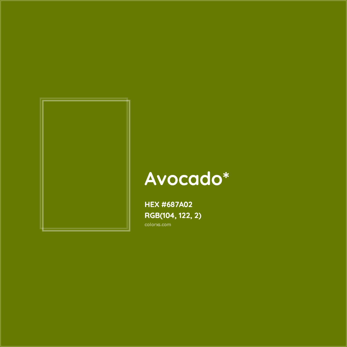 #687A02 hex color. RGB, RYB, CMYK, HSL, HSV codes and color conversions. Matching color names, palettes, paints.