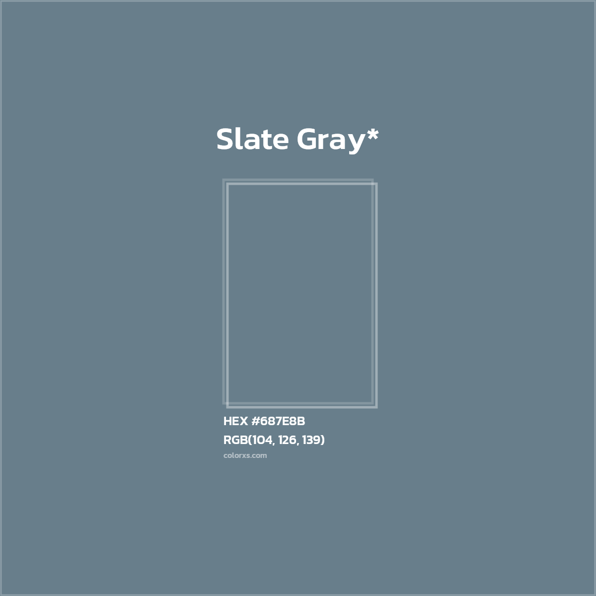 #687E8B hex color. RGB, RYB, CMYK, HSL, HSV codes and color conversions. Matching color names, palettes, paints.