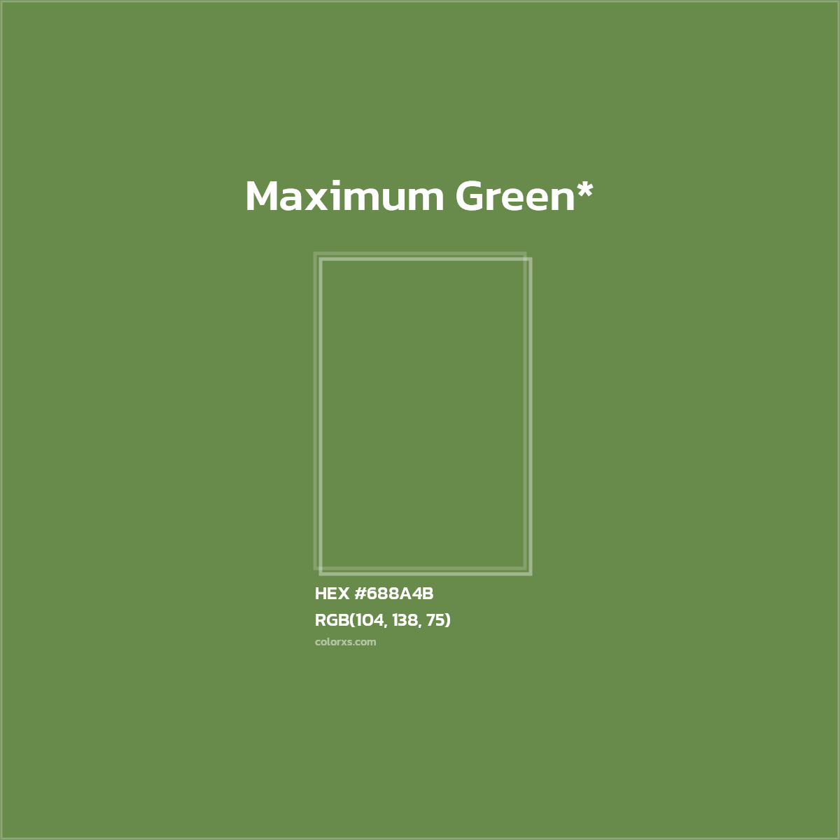 #688A4B hex color. RGB, RYB, CMYK, HSL, HSV codes and color conversions. Matching color names, palettes, paints.