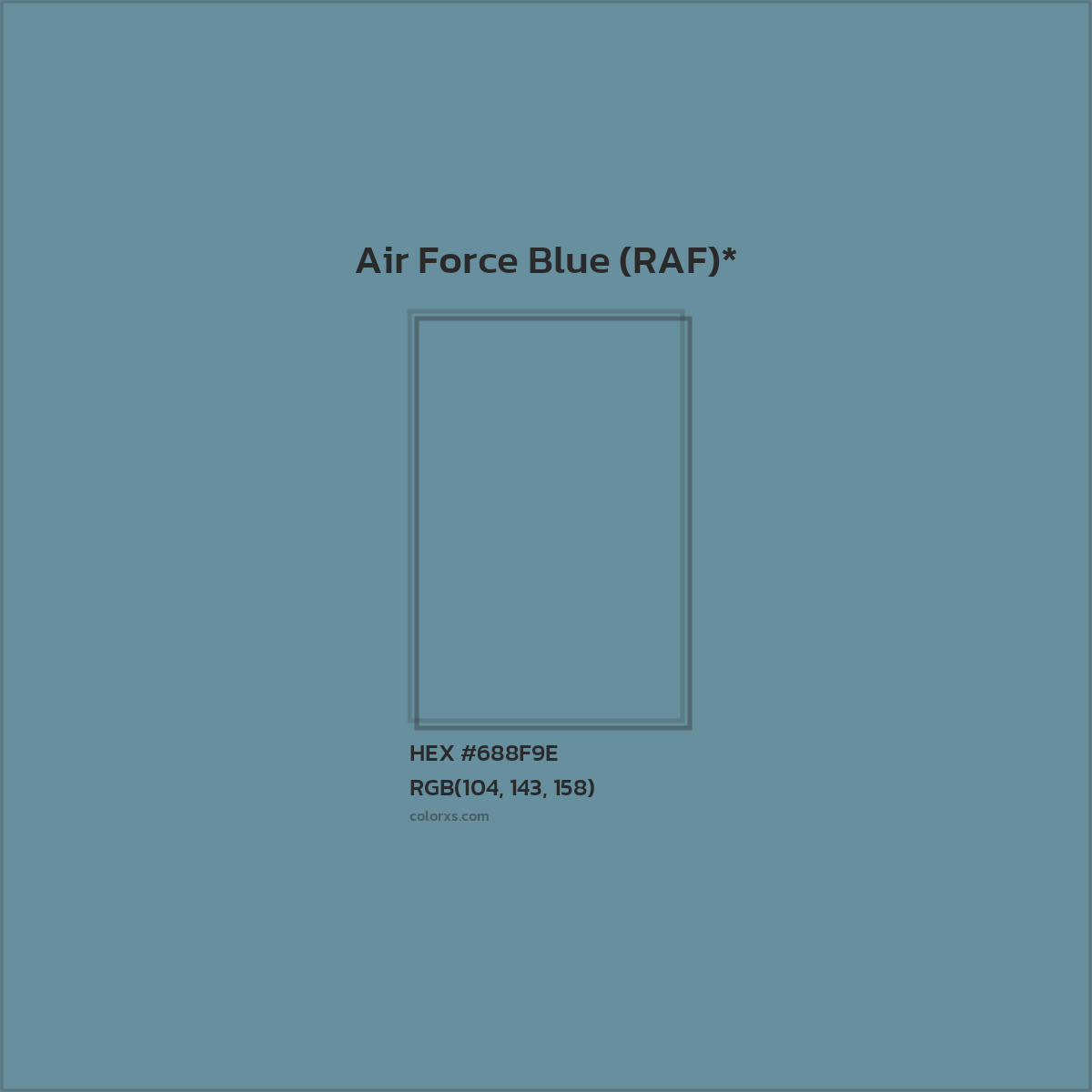 #688F9E hex color. RGB, RYB, CMYK, HSL, HSV codes and color conversions. Matching color names, palettes, paints.