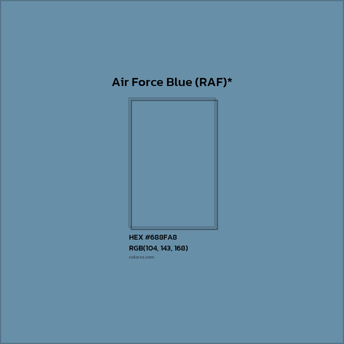#688FA8 hex color. RGB, RYB, CMYK, HSL, HSV codes and color conversions. Matching color names, palettes, paints.