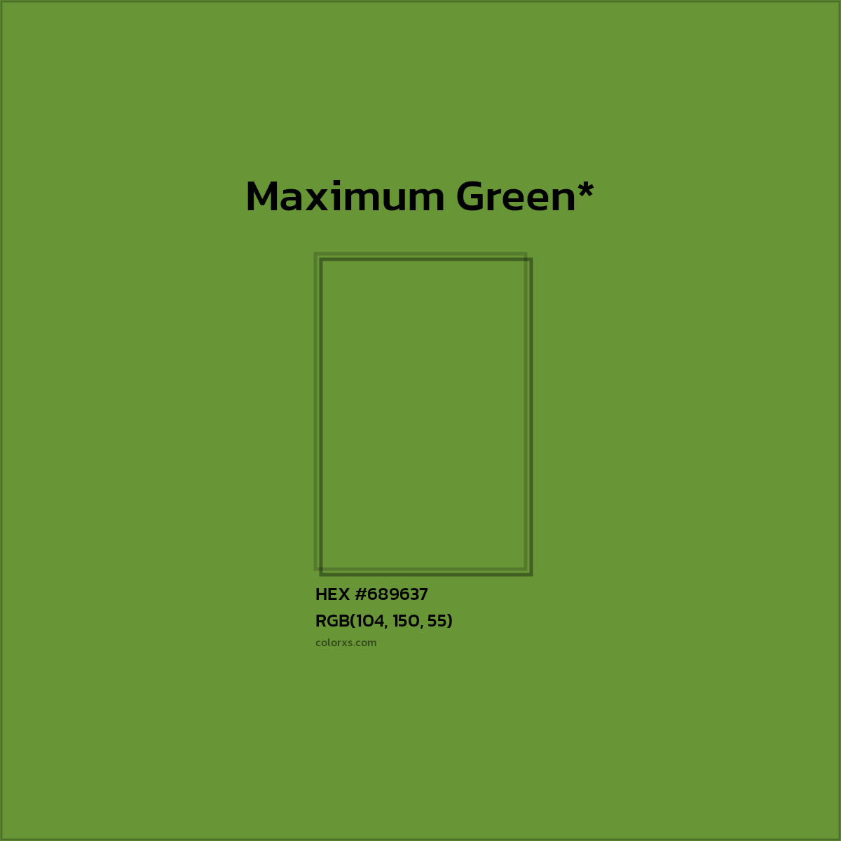#689637 hex color. RGB, RYB, CMYK, HSL, HSV codes and color conversions. Matching color names, palettes, paints.