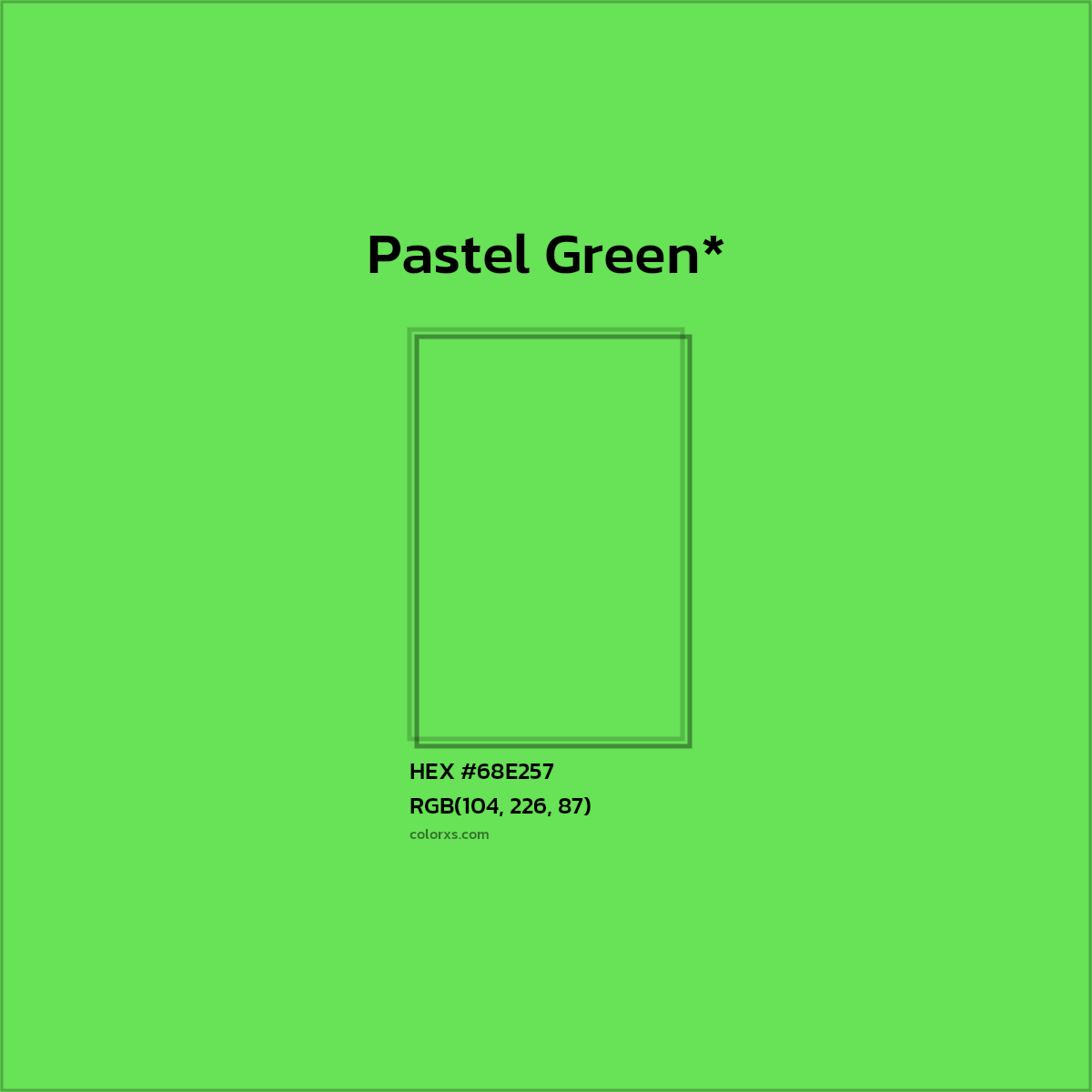 #68E257 hex color. RGB, RYB, CMYK, HSL, HSV codes and color conversions. Matching color names, palettes, paints.