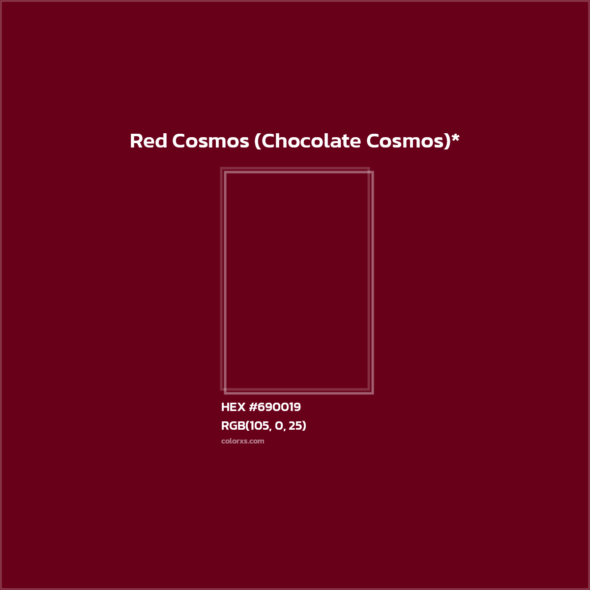 #690019 hex color. RGB, RYB, CMYK, HSL, HSV codes and color conversions. Matching color names, palettes, paints.