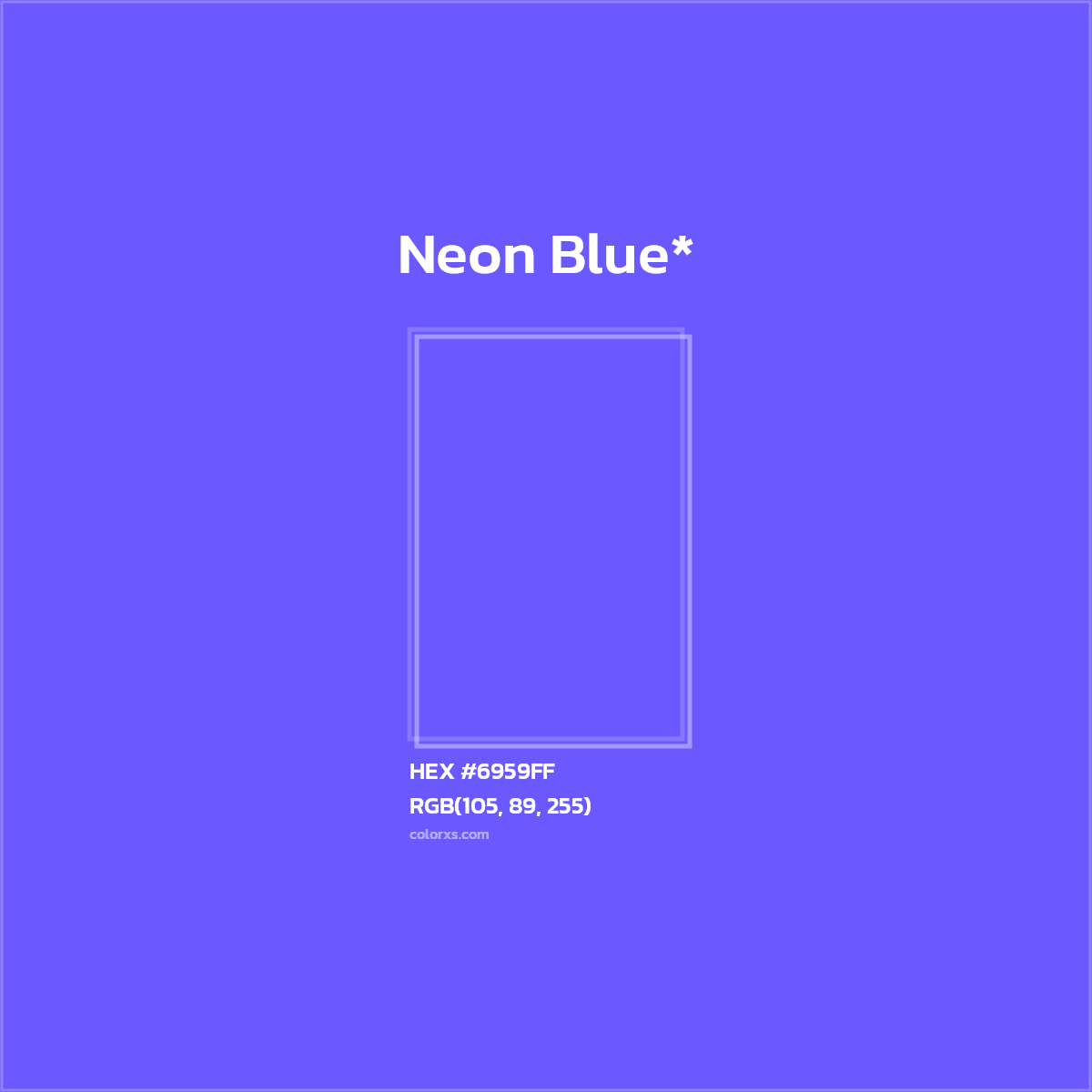 #6959FF hex color. RGB, RYB, CMYK, HSL, HSV codes and color conversions. Matching color names, palettes, paints.