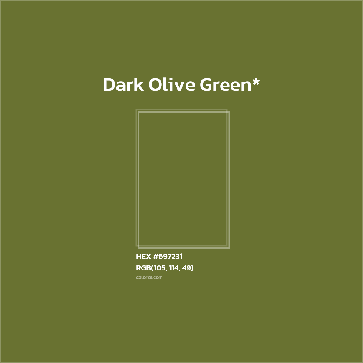 #697231 hex color. RGB, RYB, CMYK, HSL, HSV codes and color conversions. Matching color names, palettes, paints.
