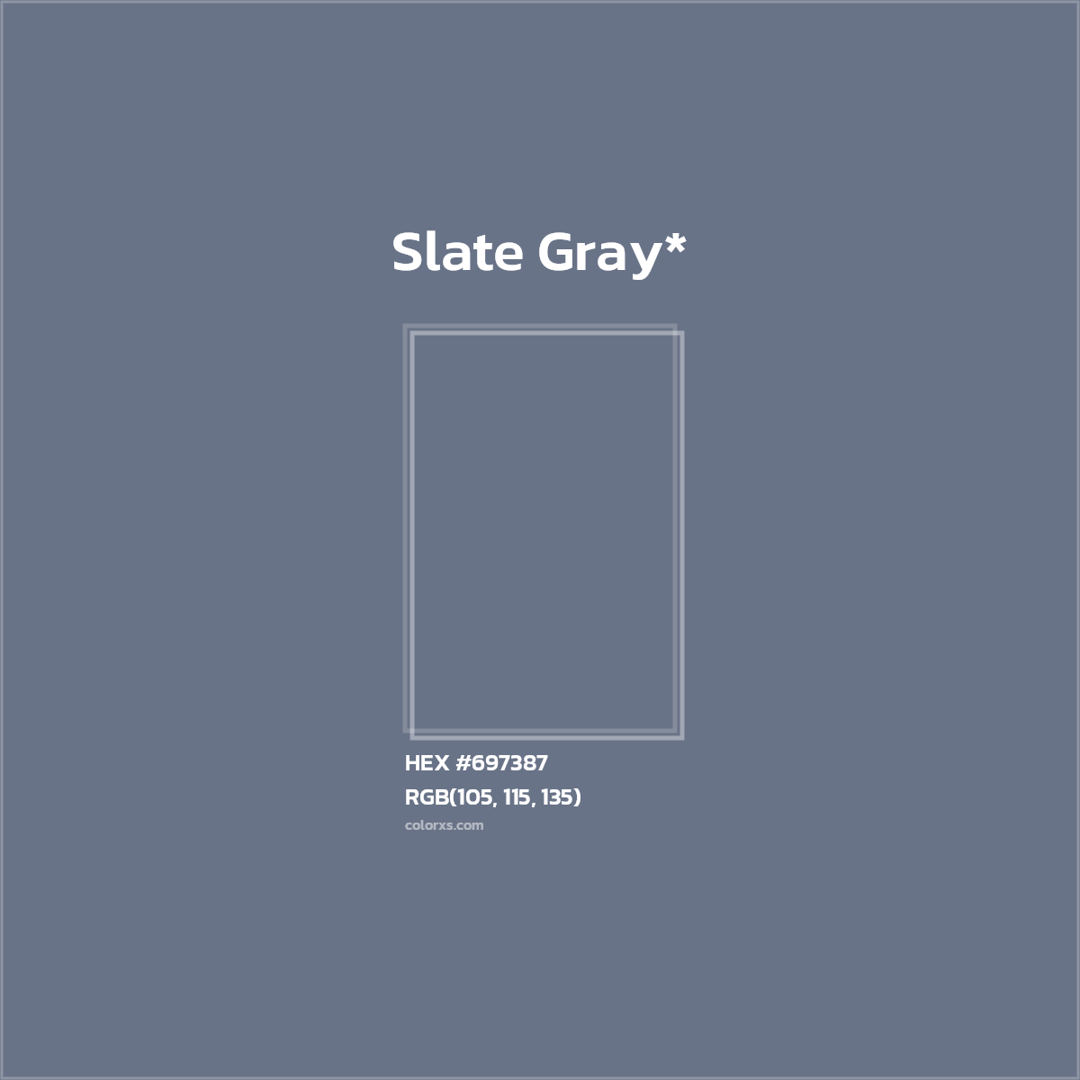 #697387 hex color. RGB, RYB, CMYK, HSL, HSV codes and color conversions. Matching color names, palettes, paints.