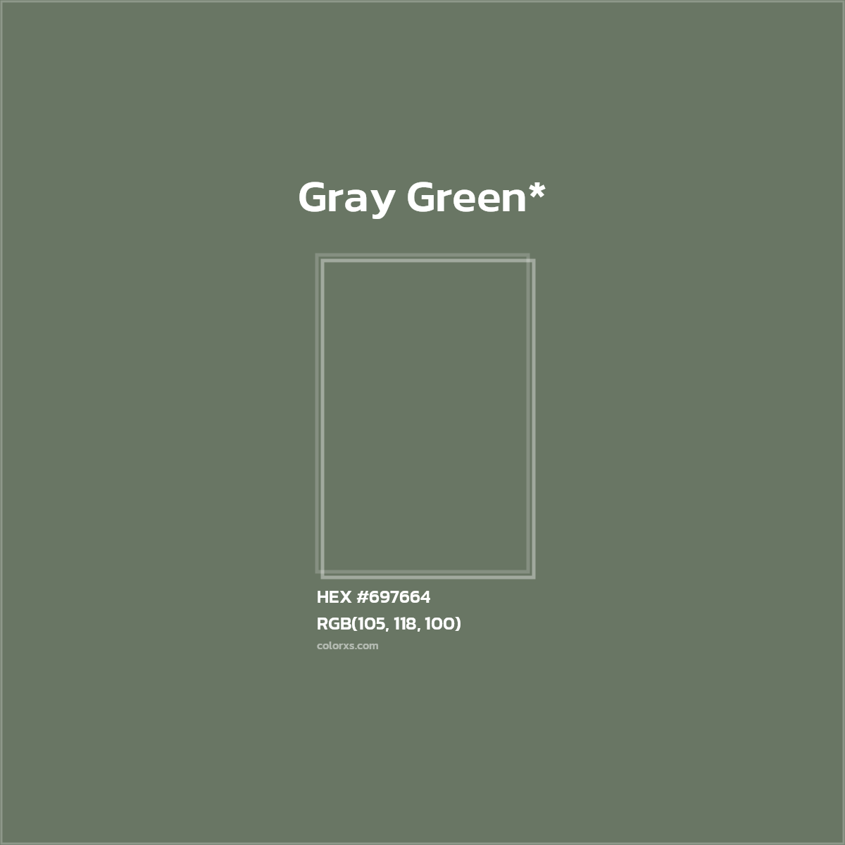 #697664 hex color. RGB, RYB, CMYK, HSL, HSV codes and color conversions. Matching color names, palettes, paints.