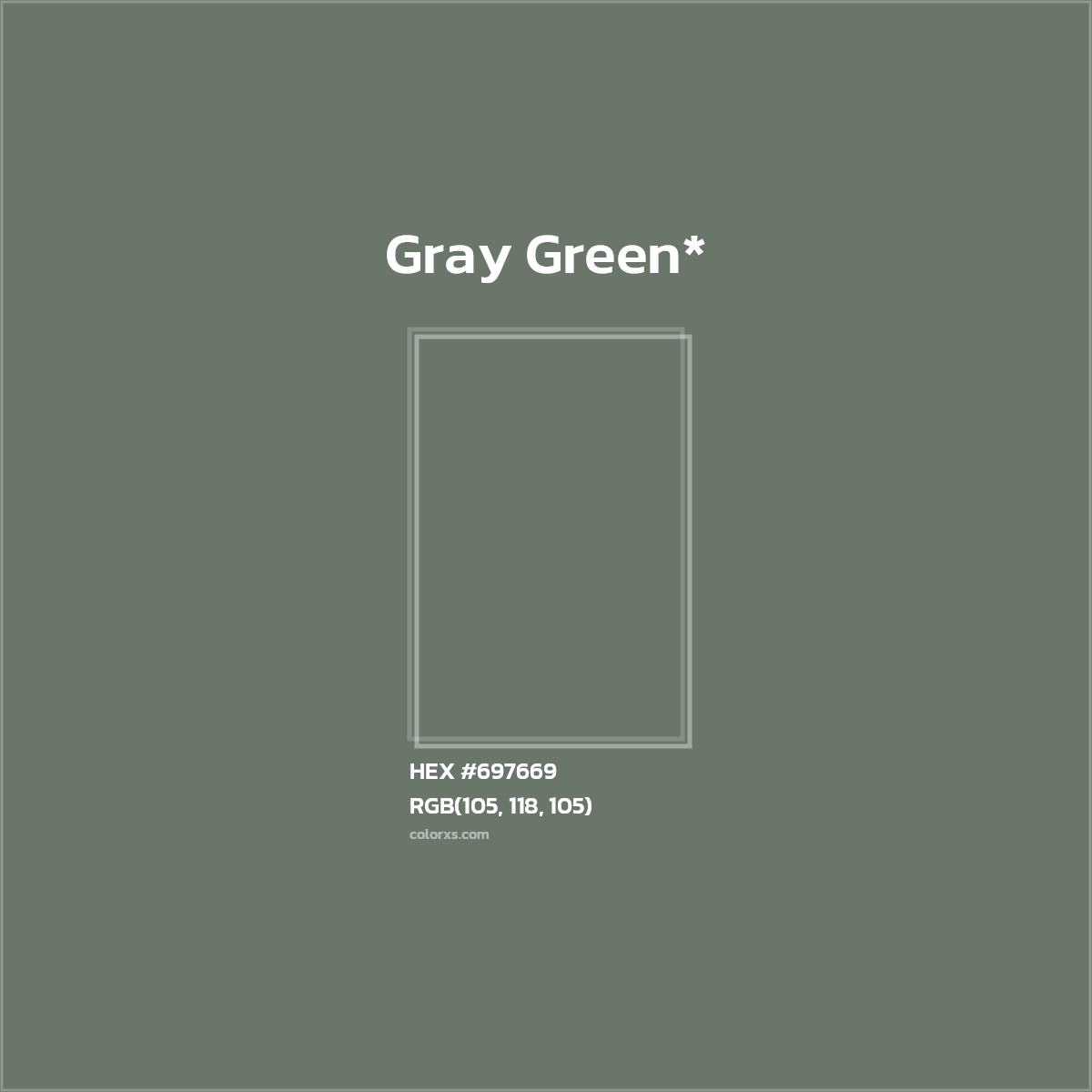 #697669 hex color. RGB, RYB, CMYK, HSL, HSV codes and color conversions. Matching color names, palettes, paints.