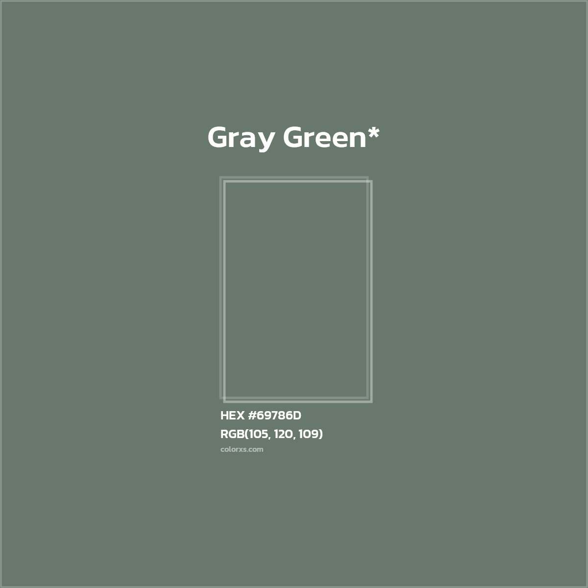 #69786D hex color. RGB, RYB, CMYK, HSL, HSV codes and color conversions. Matching color names, palettes, paints.