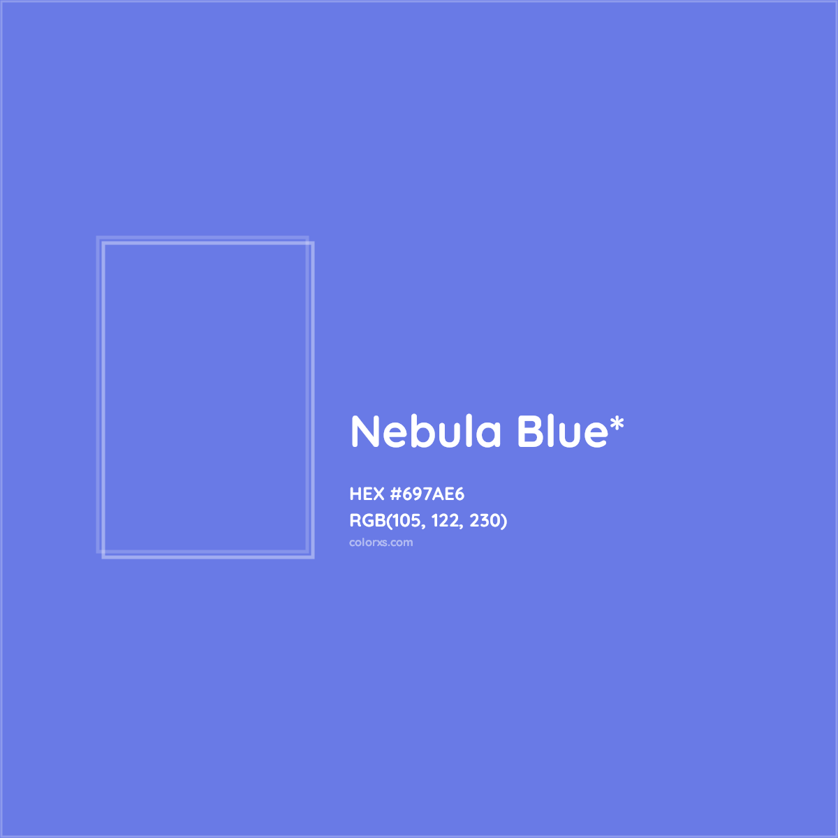 #697AE6 hex color. RGB, RYB, CMYK, HSL, HSV codes and color conversions. Matching color names, palettes, paints.