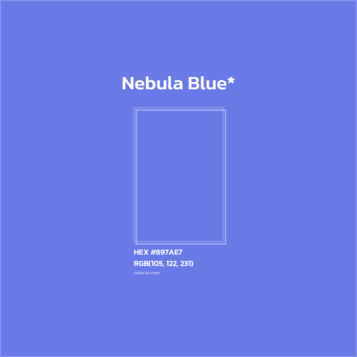 #697AE7 hex color. RGB, RYB, CMYK, HSL, HSV codes and color conversions. Matching color names, palettes, paints.