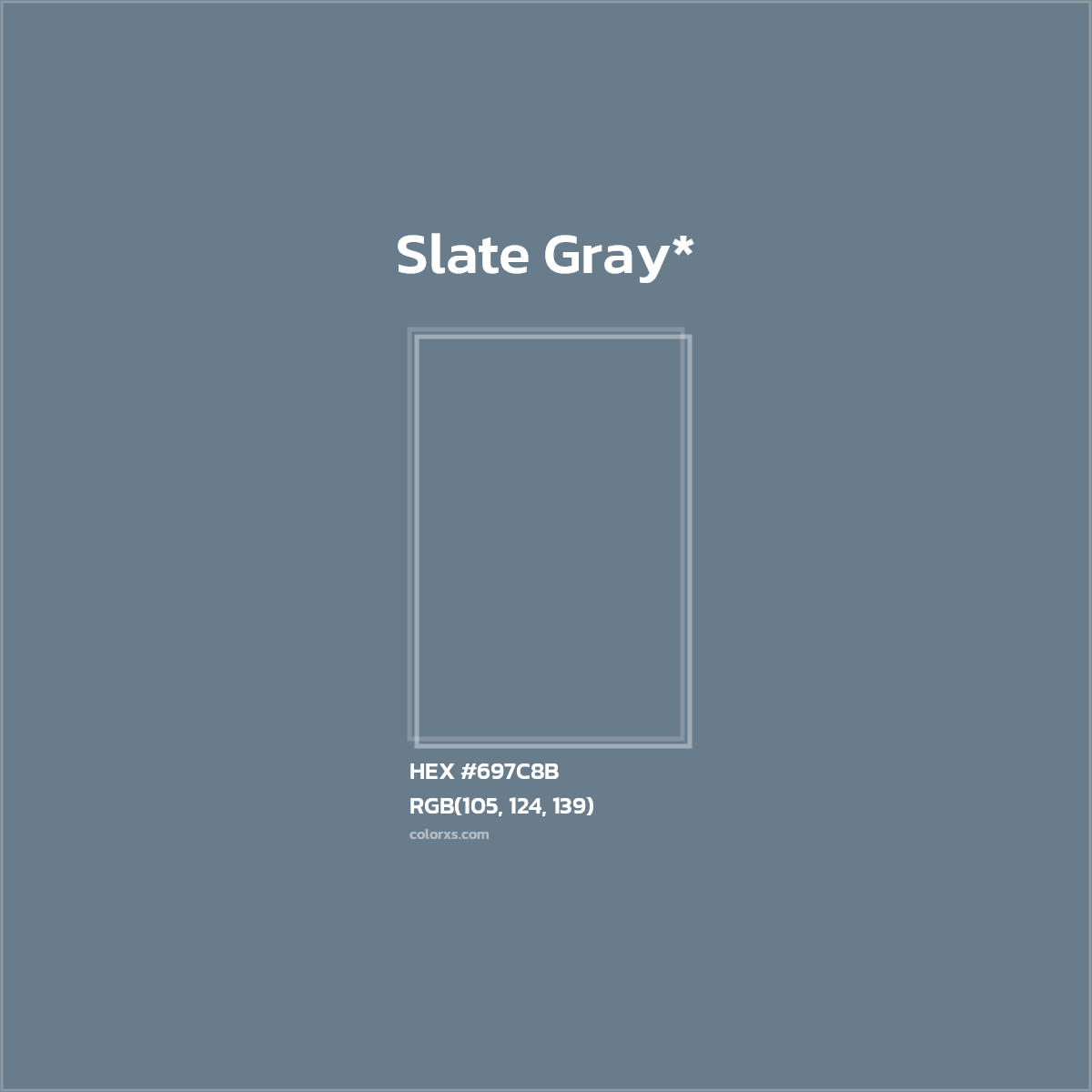 #697C8B hex color. RGB, RYB, CMYK, HSL, HSV codes and color conversions. Matching color names, palettes, paints.