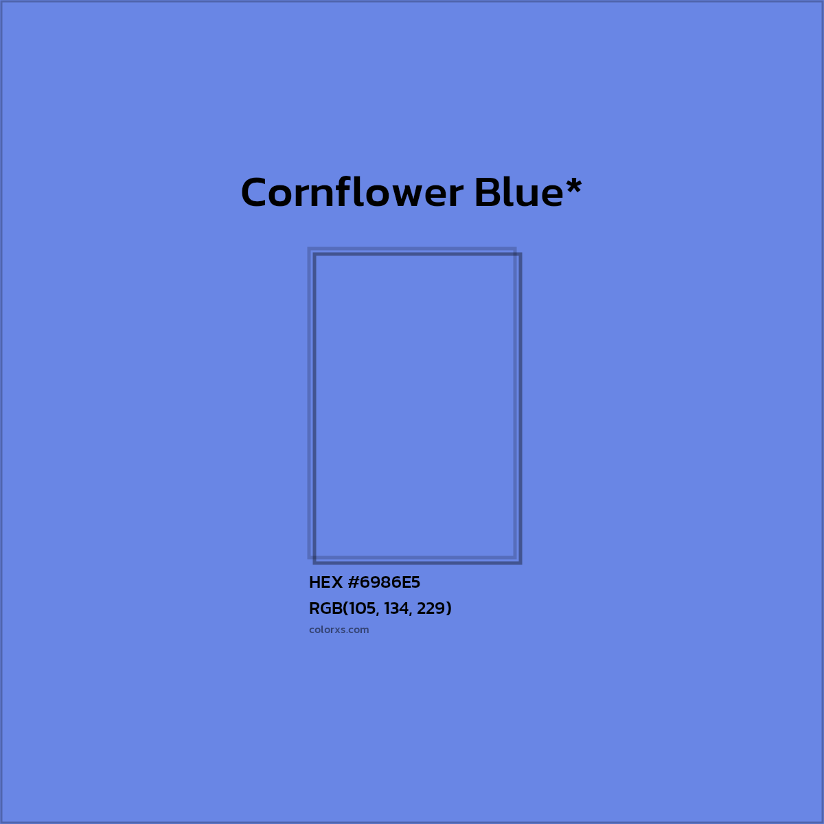 #6986E5 hex color. RGB, RYB, CMYK, HSL, HSV codes and color conversions. Matching color names, palettes, paints.