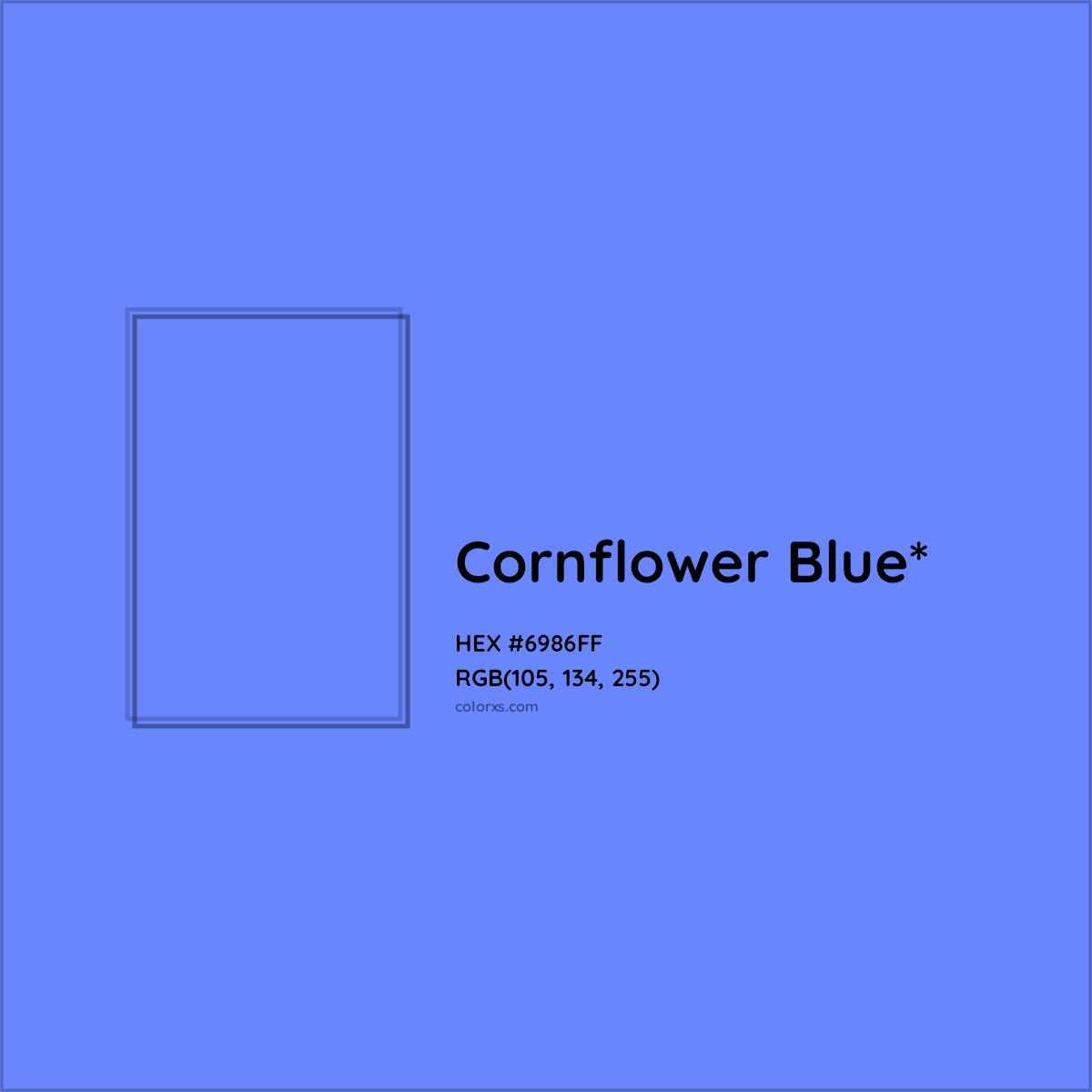 #6986FF hex color. RGB, RYB, CMYK, HSL, HSV codes and color conversions. Matching color names, palettes, paints.