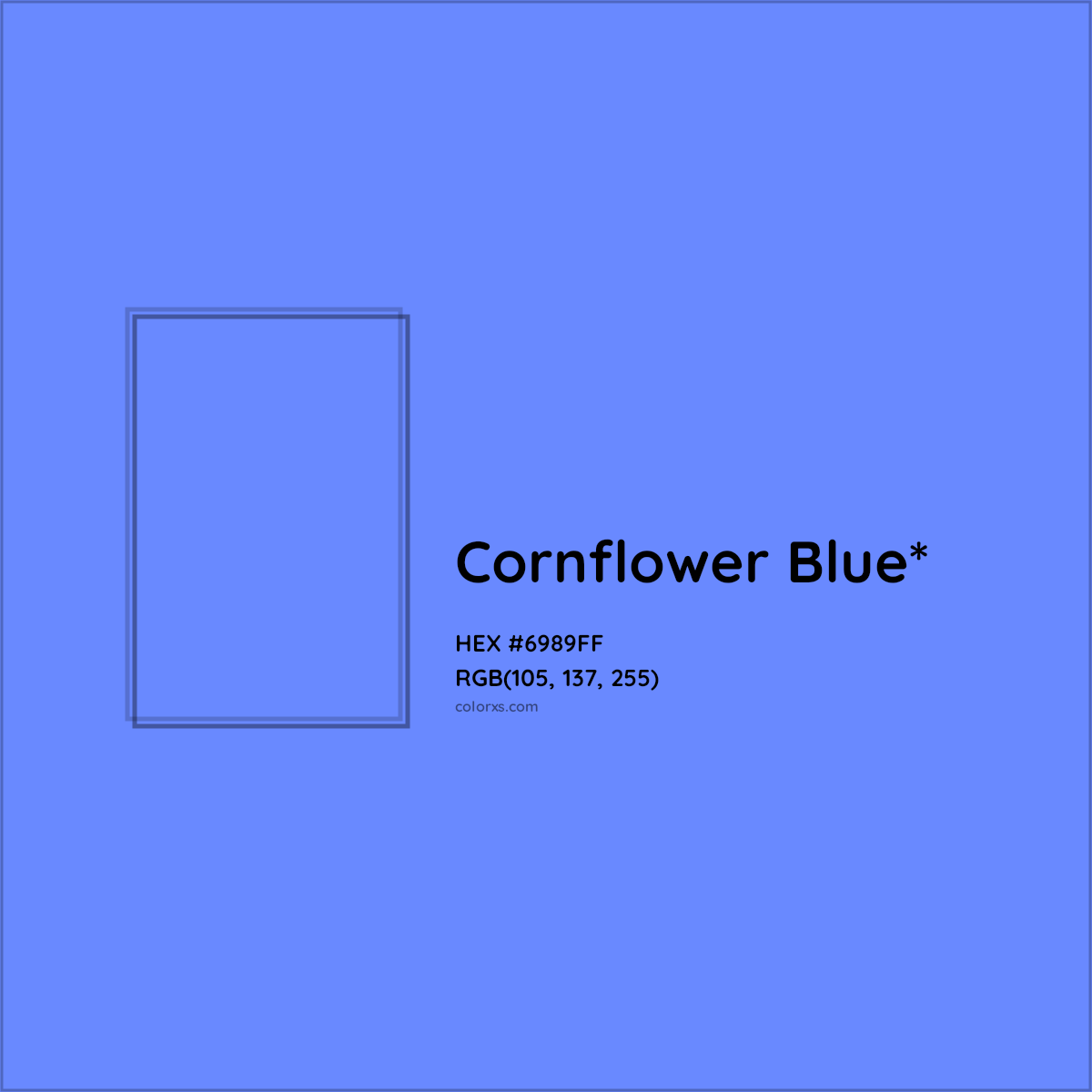 #6989FF hex color. RGB, RYB, CMYK, HSL, HSV codes and color conversions. Matching color names, palettes, paints.