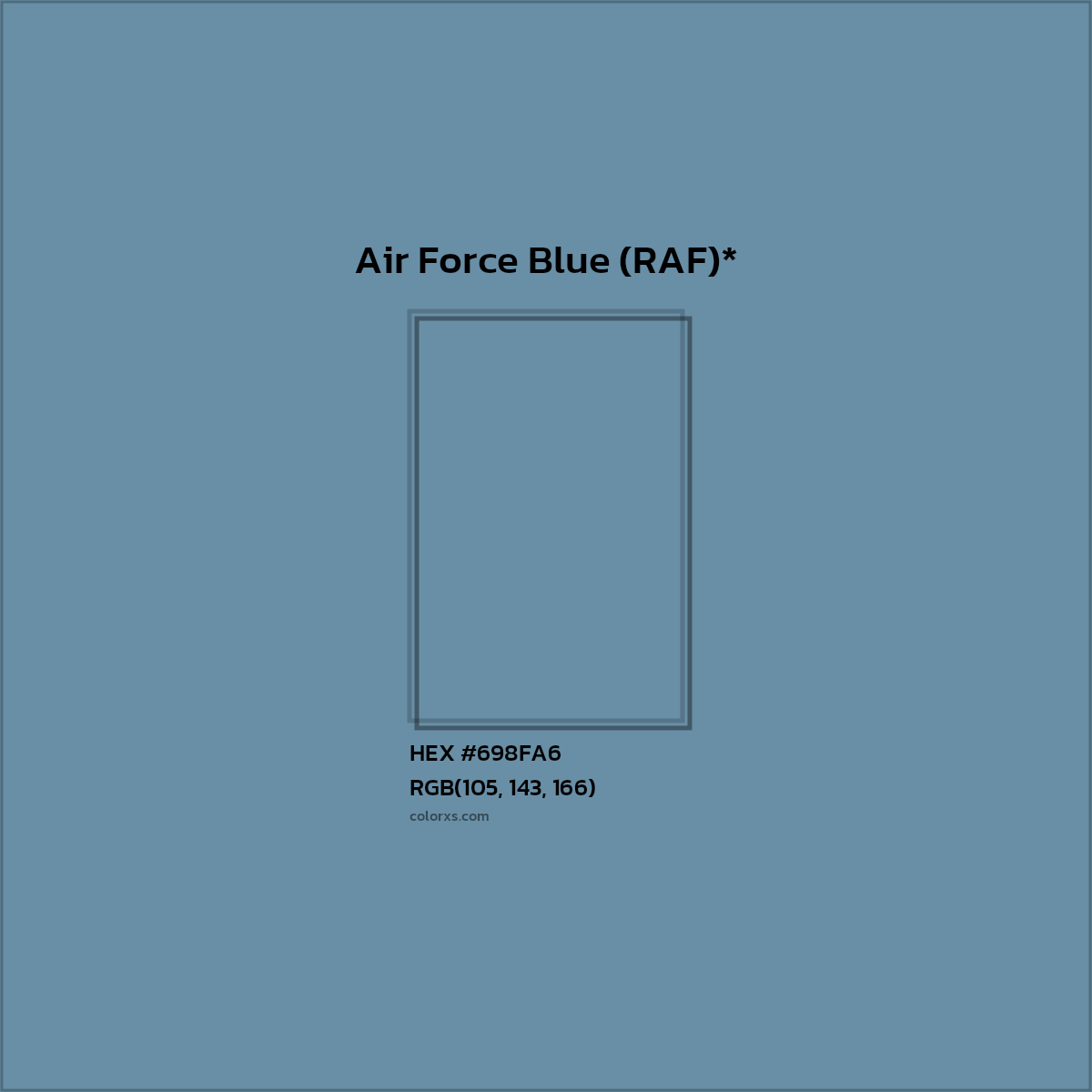 #698FA6 hex color. RGB, RYB, CMYK, HSL, HSV codes and color conversions. Matching color names, palettes, paints.