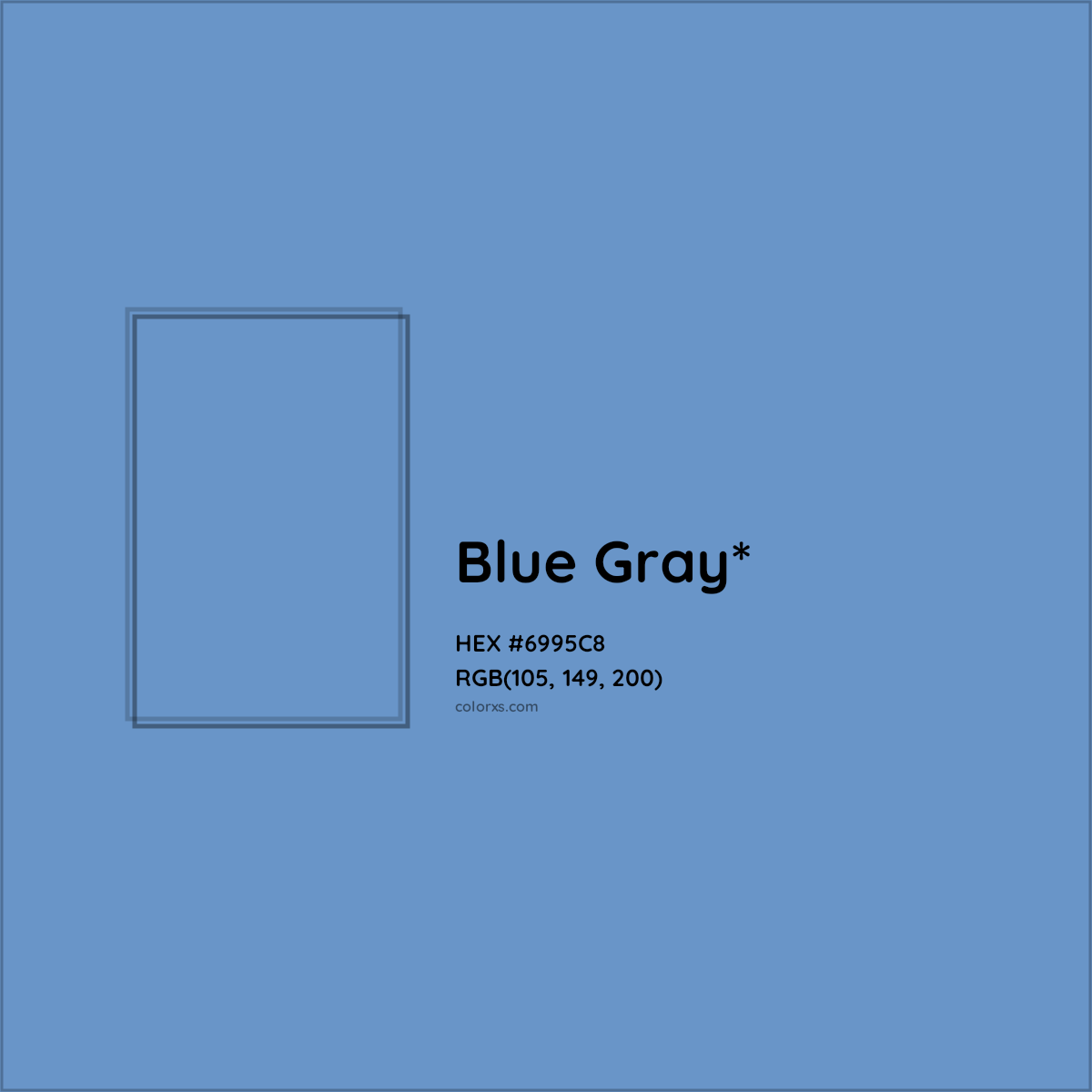 #6995C8 hex color. RGB, RYB, CMYK, HSL, HSV codes and color conversions. Matching color names, palettes, paints.