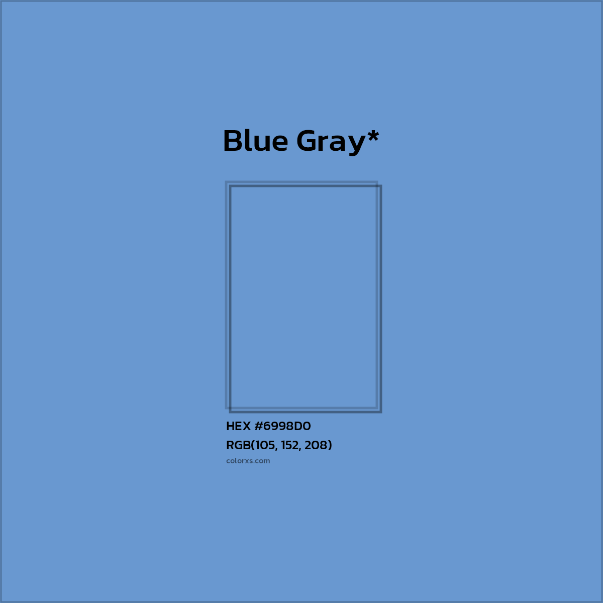 #6998D0 hex color. RGB, RYB, CMYK, HSL, HSV codes and color conversions. Matching color names, palettes, paints.