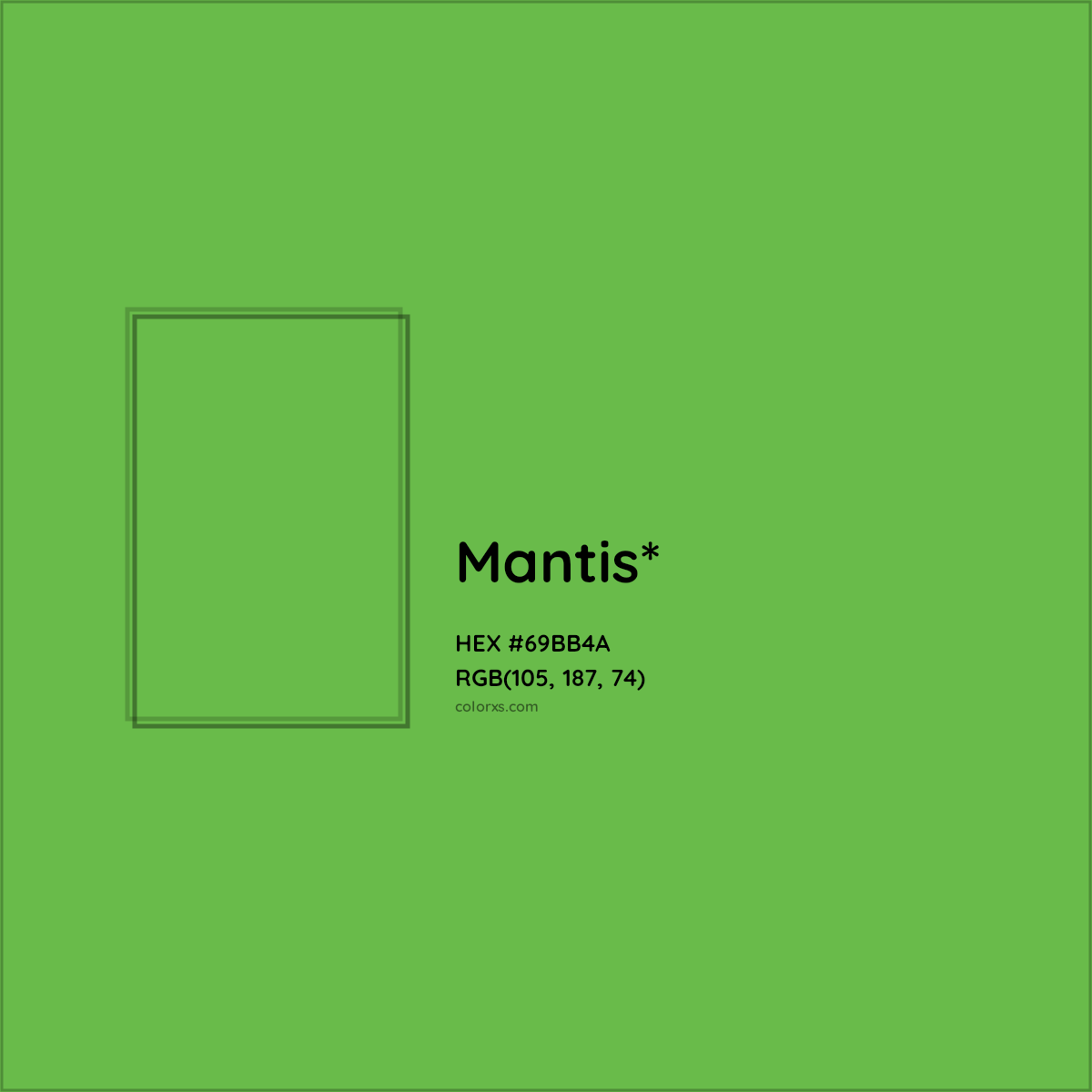 #69BB4A hex color. RGB, RYB, CMYK, HSL, HSV codes and color conversions. Matching color names, palettes, paints.