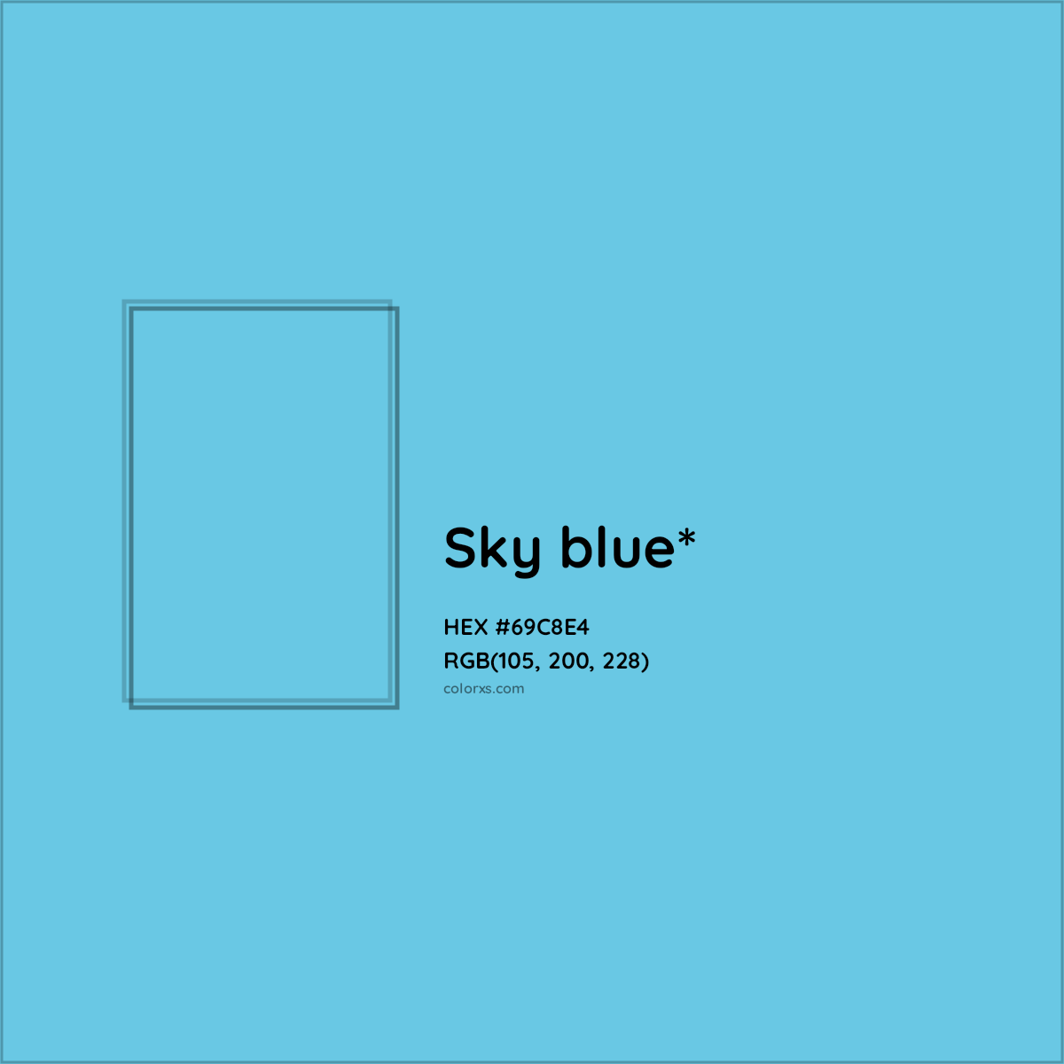 #69C8E4 hex color. RGB, RYB, CMYK, HSL, HSV codes and color conversions. Matching color names, palettes, paints.