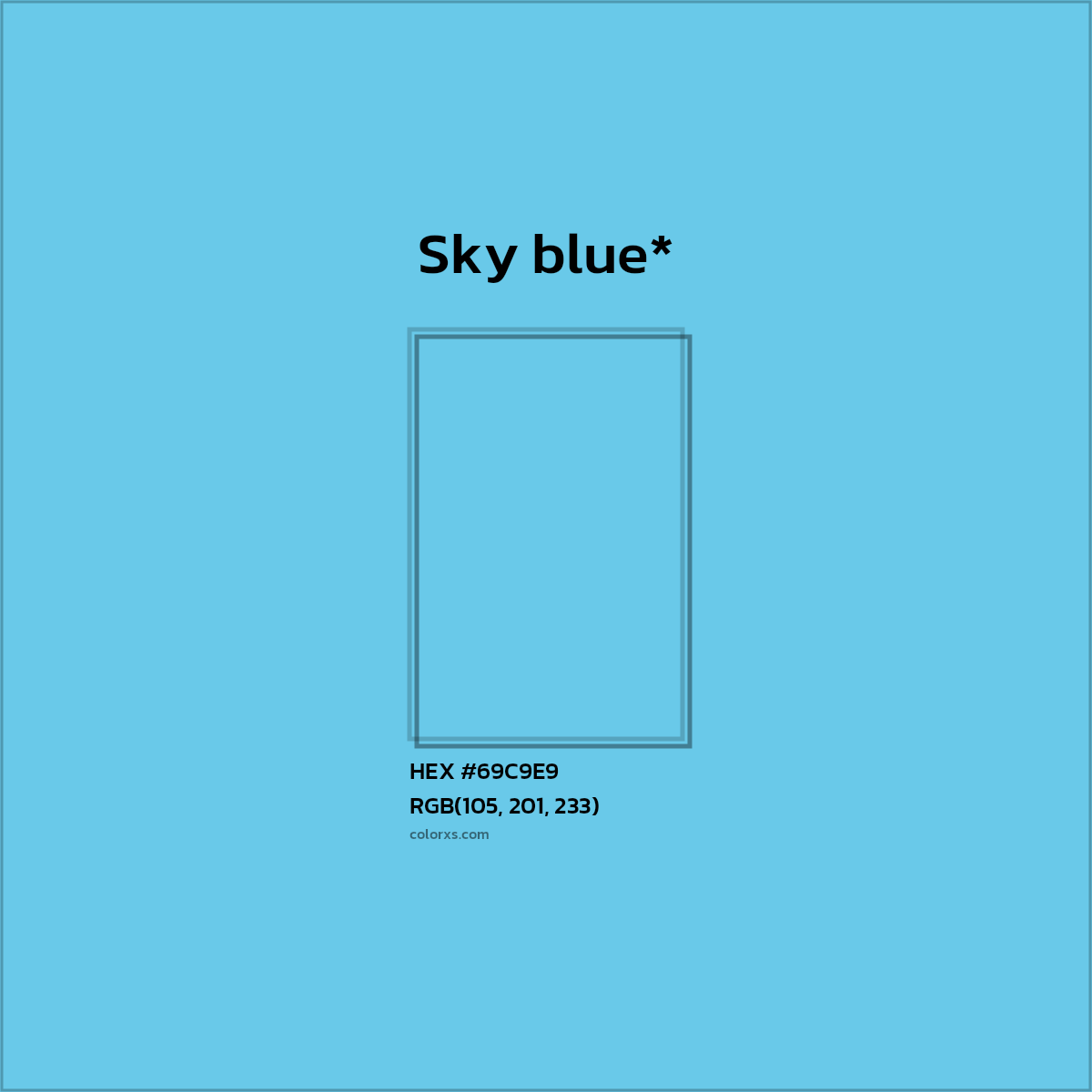 #69C9E9 hex color. RGB, RYB, CMYK, HSL, HSV codes and color conversions. Matching color names, palettes, paints.