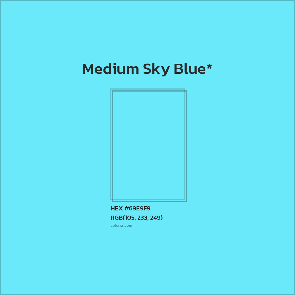 #69E9F9 hex color. RGB, RYB, CMYK, HSL, HSV codes and color conversions. Matching color names, palettes, paints.