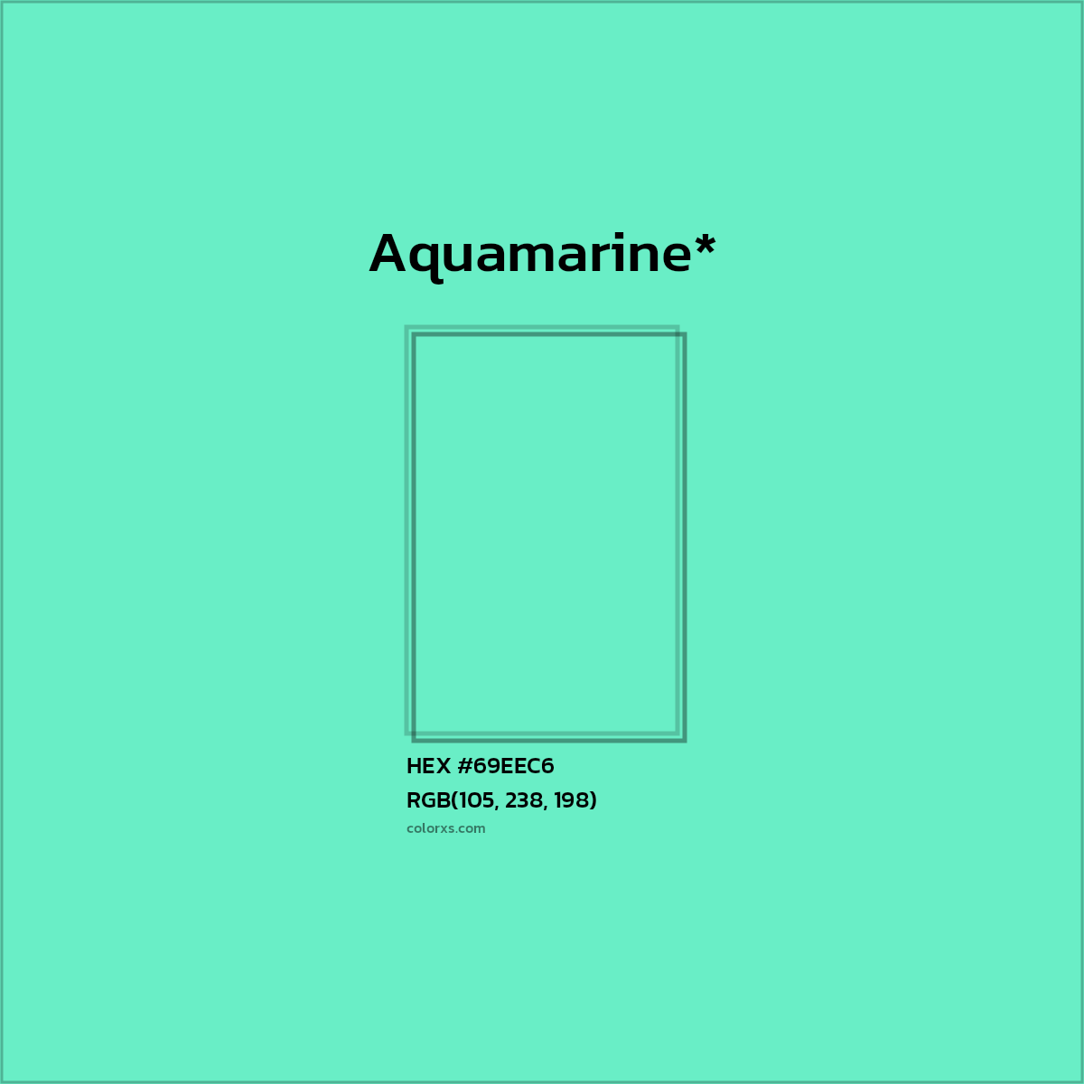 #69EEC6 hex color. RGB, RYB, CMYK, HSL, HSV codes and color conversions. Matching color names, palettes, paints.