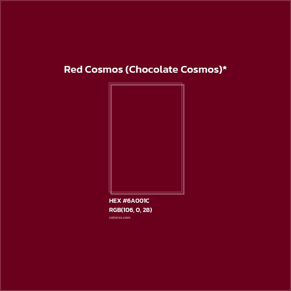 #6A001C hex color. RGB, RYB, CMYK, HSL, HSV codes and color conversions. Matching color names, palettes, paints.