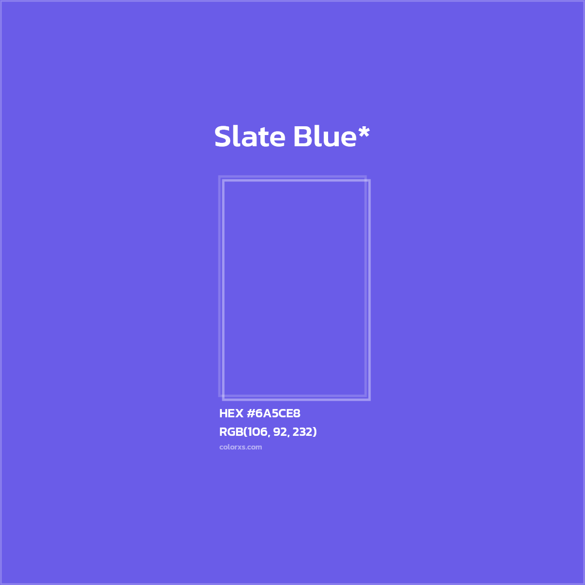 #6A5CE8 hex color. RGB, RYB, CMYK, HSL, HSV codes and color conversions. Matching color names, palettes, paints.