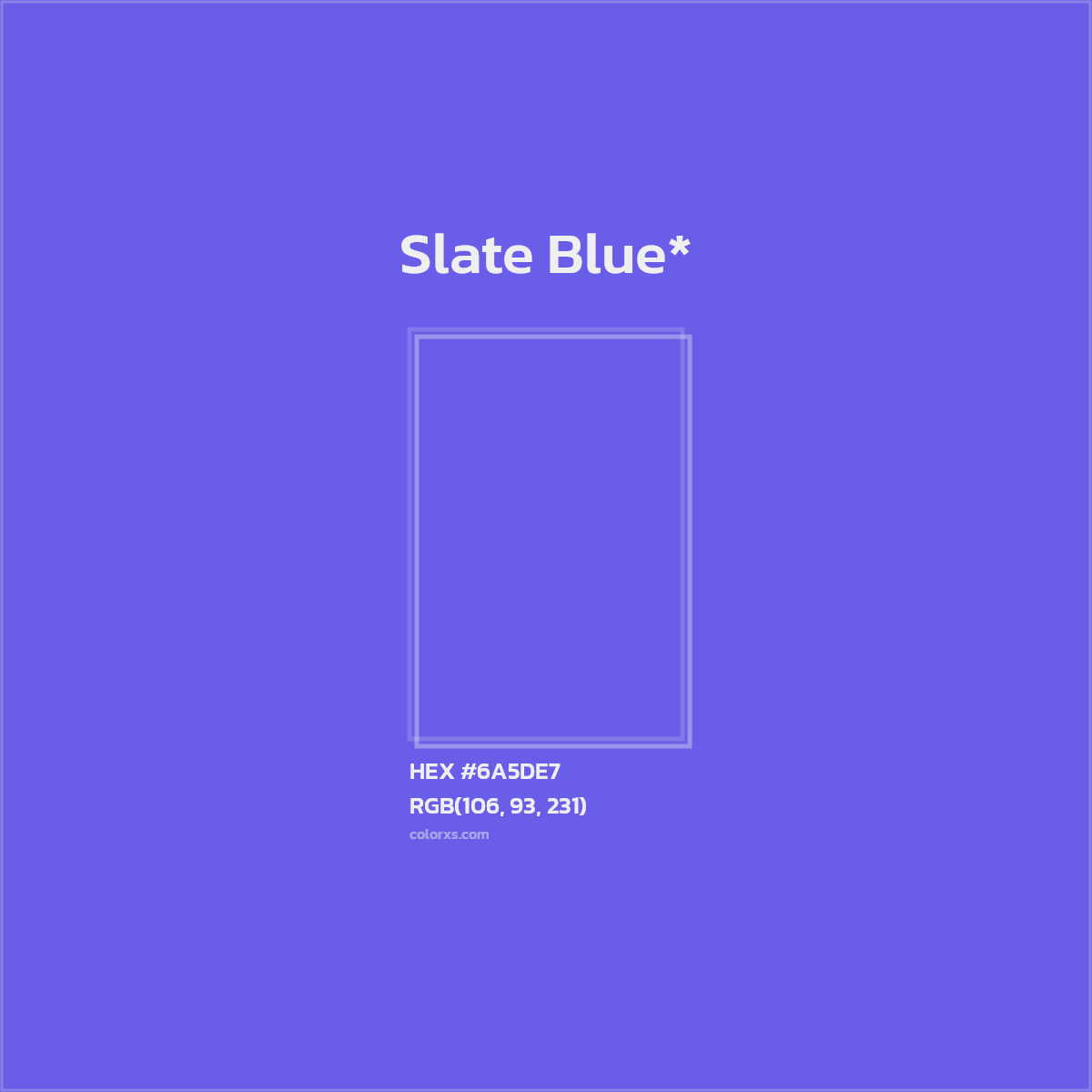#6A5DE7 hex color. RGB, RYB, CMYK, HSL, HSV codes and color conversions. Matching color names, palettes, paints.