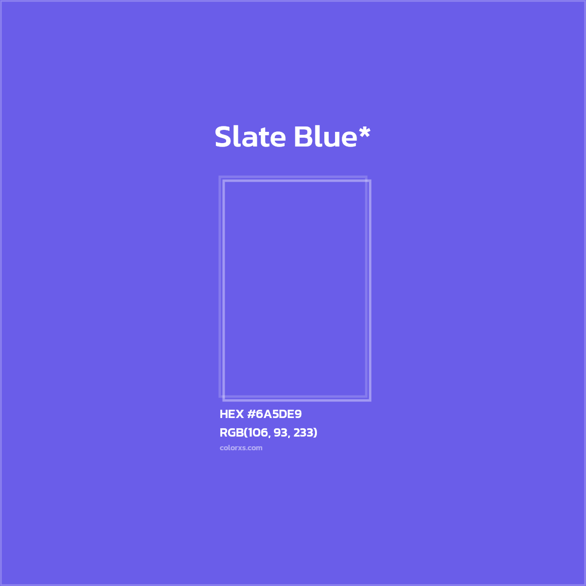 #6A5DE9 hex color. RGB, RYB, CMYK, HSL, HSV codes and color conversions. Matching color names, palettes, paints.