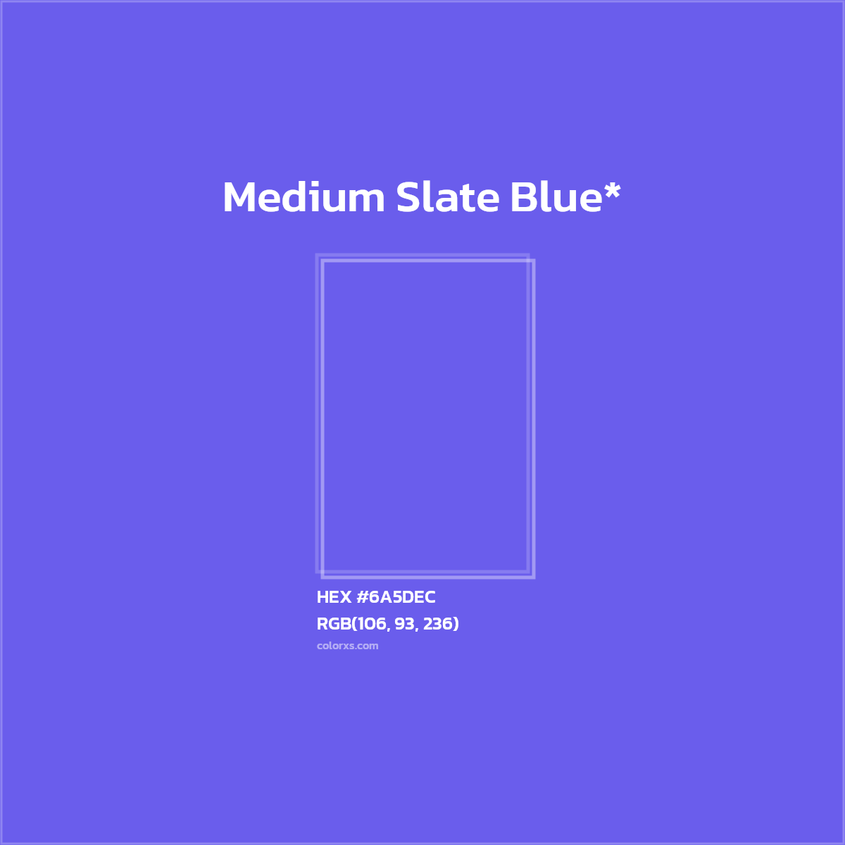 #6A5DEC hex color. RGB, RYB, CMYK, HSL, HSV codes and color conversions. Matching color names, palettes, paints.