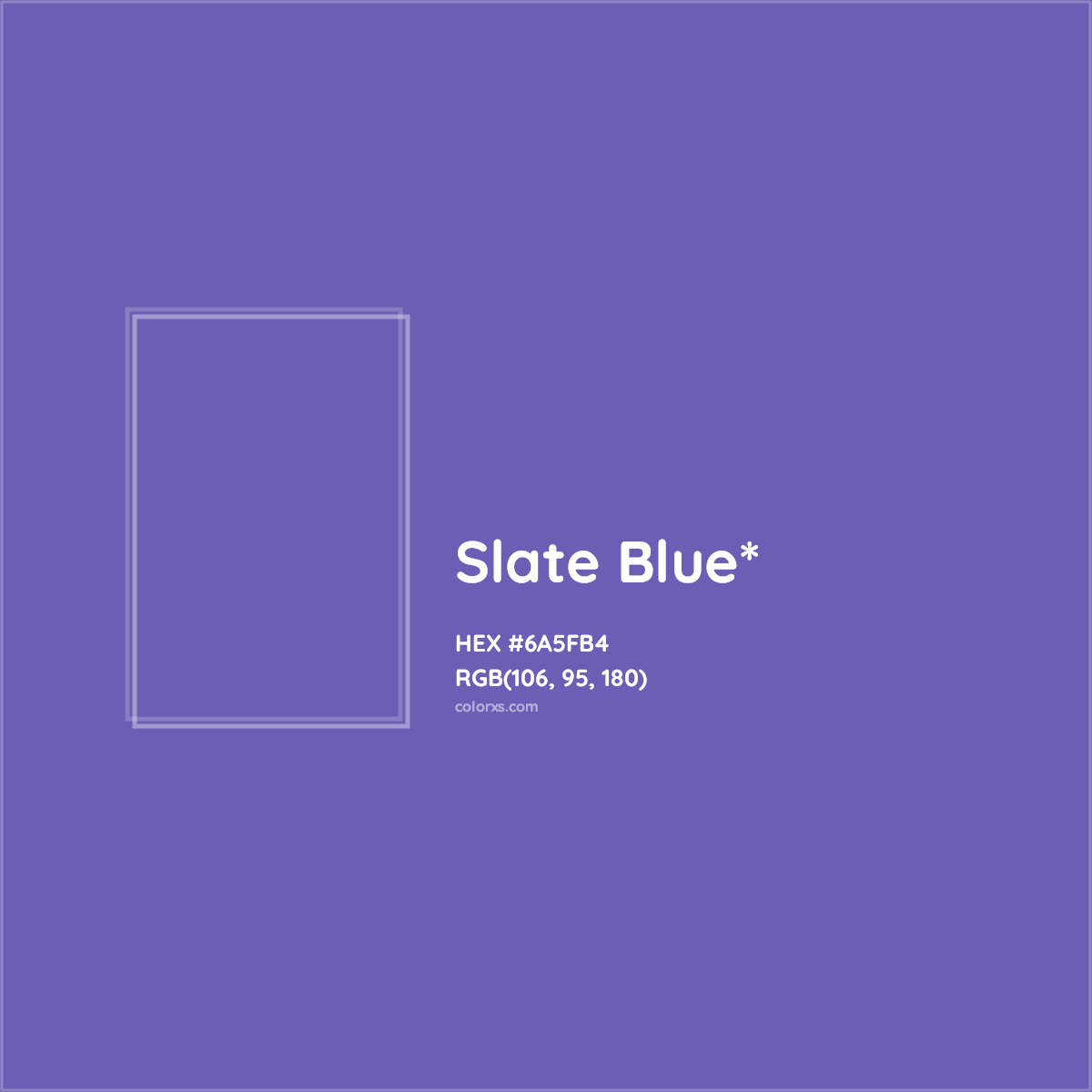 #6A5FB4 hex color. RGB, RYB, CMYK, HSL, HSV codes and color conversions. Matching color names, palettes, paints.