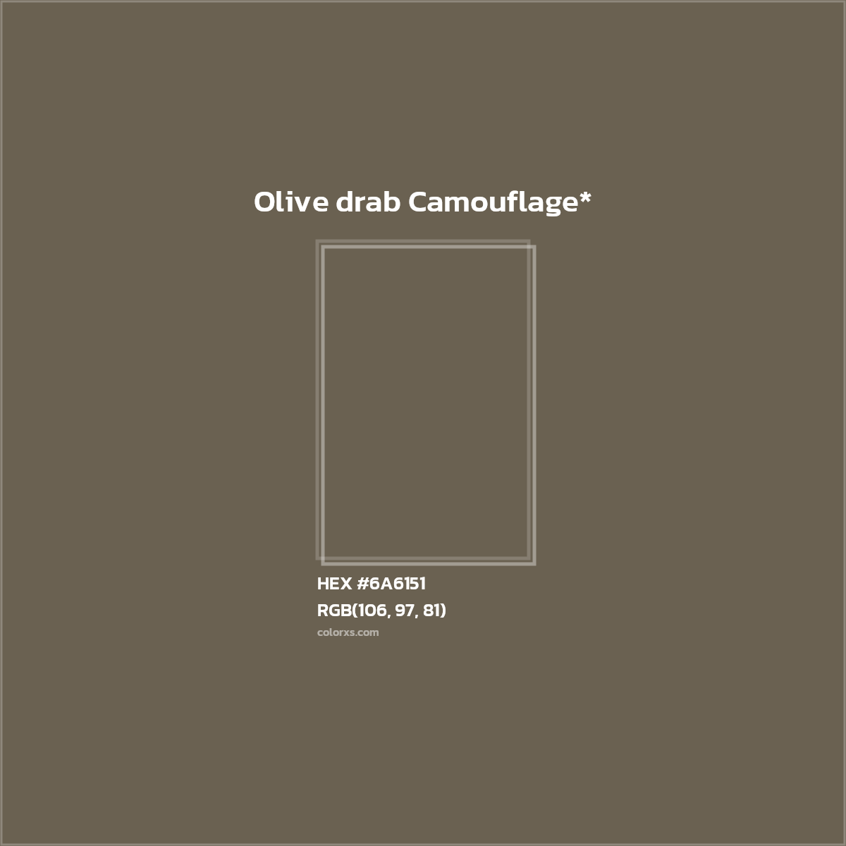 #6A6151 hex color. RGB, RYB, CMYK, HSL, HSV codes and color conversions. Matching color names, palettes, paints.